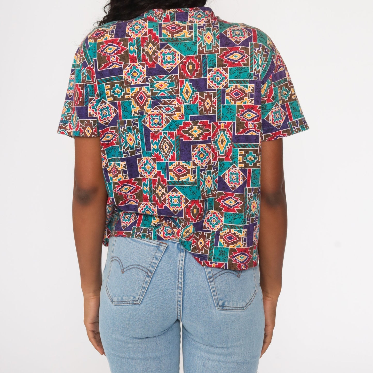 90s Geometric Tribal Print Cotton Button Up Shirt Medium