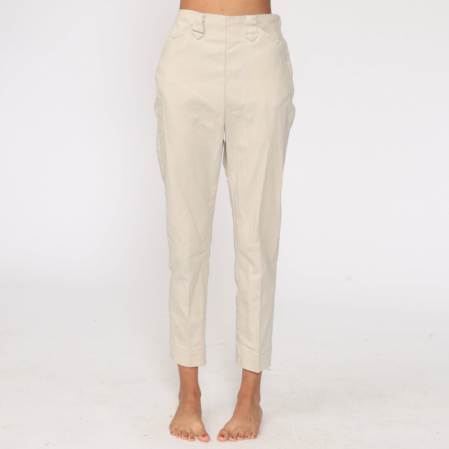 1960s Lee Frontier Lady Beige Denim Ranch Jeans High Waist Side Zipper Extra Small