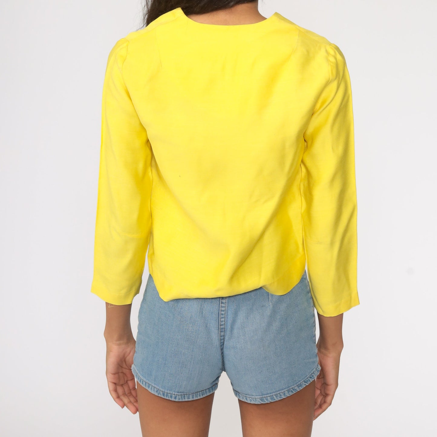 60s Yellow Mod Blazer Cropped Pearl Button Jacket Small