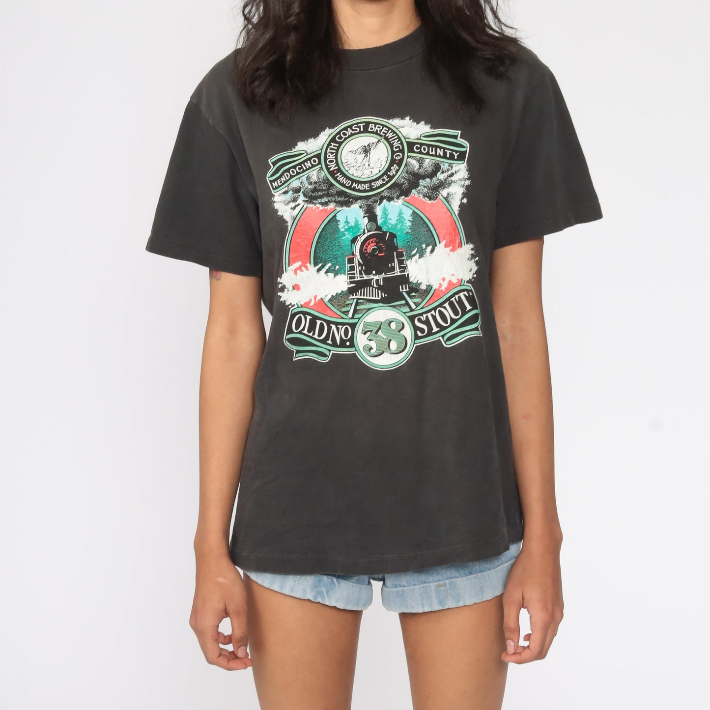 90s North Coast Brewing Company Stout Graphic T-Shirt Black Single Stitch Small