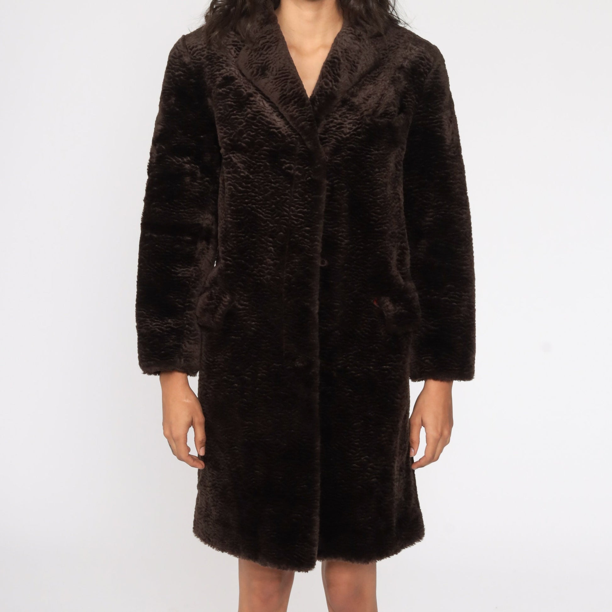 90s Brown Faux Fur Jacket Y2K Winter Coat Extra Small XS