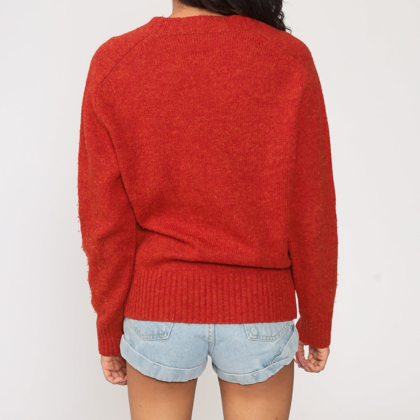 80s Red Wool Sweater Lattice Knit Crewneck Pullover Medium