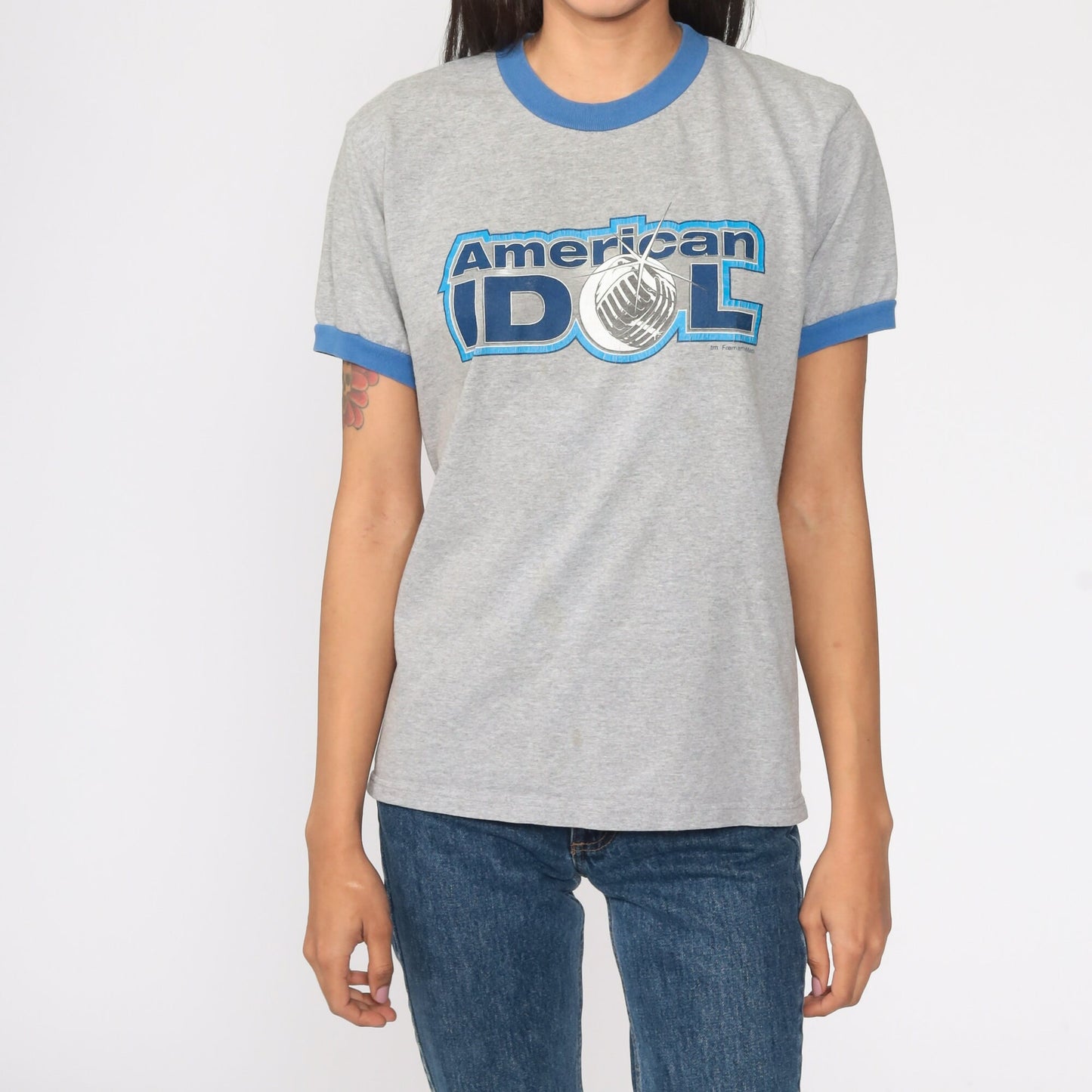 00s American Idol Ringer Tee Grey Graphic T-Shirt Small S