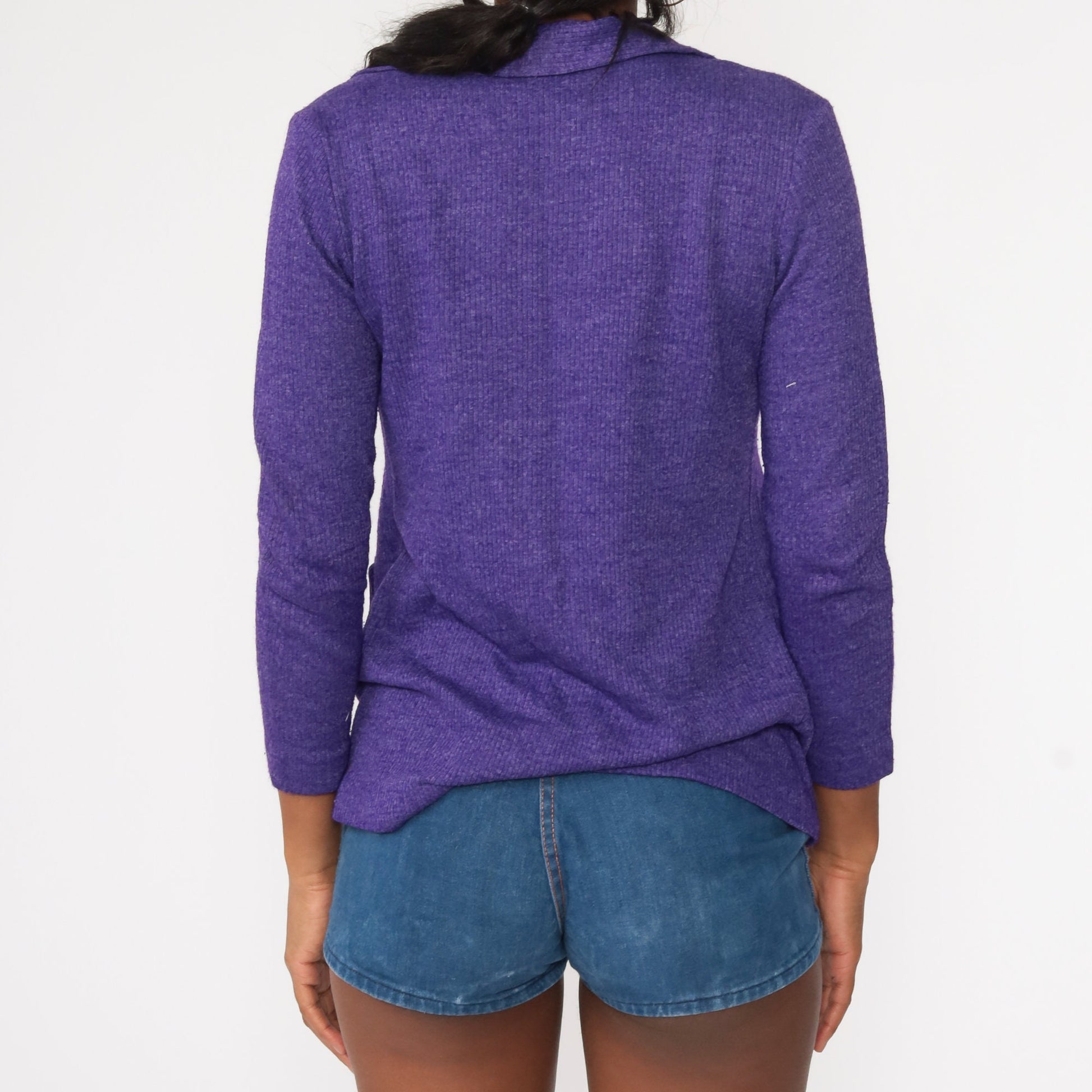 70s Purple Wrap Cardigan Sweater Knit Open Front Small S