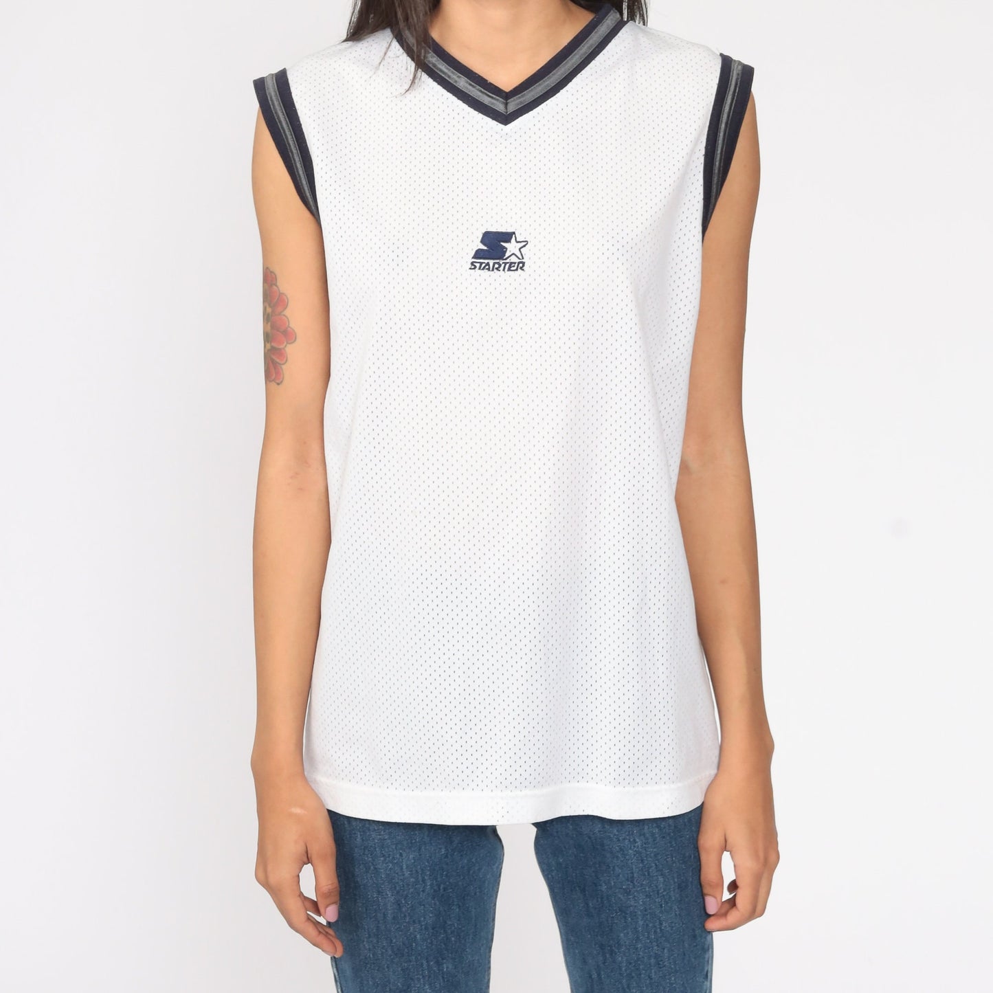90s Starter Mesh Tank Top White Sports Jersey Small