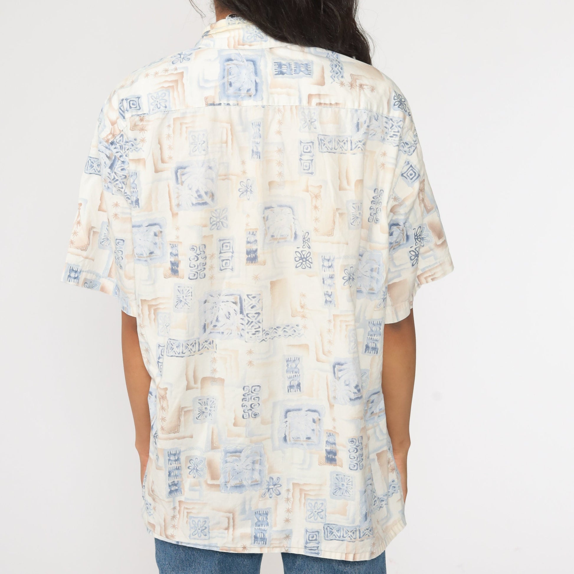 90s Pierre Cardin Hawaiian Shirt Palm Tree Print Cotton Button Up Large
