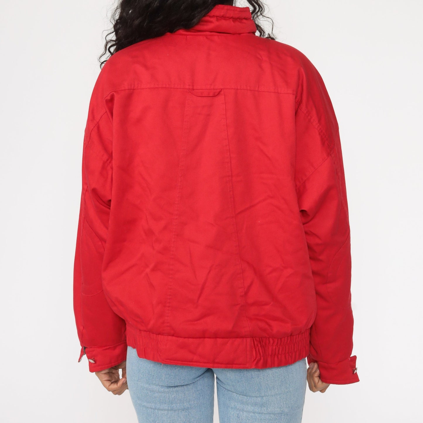 80s Red Windbreaker Jacket Plaid Lined Cotton Blend Large