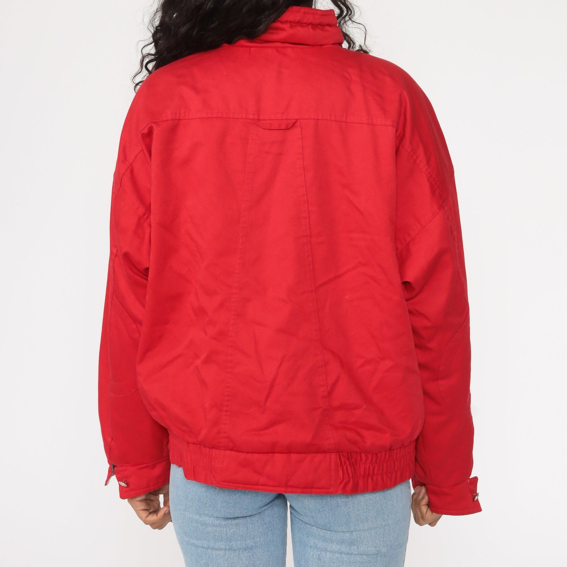 80s Red Windbreaker Jacket Plaid Lined Cotton Blend Large