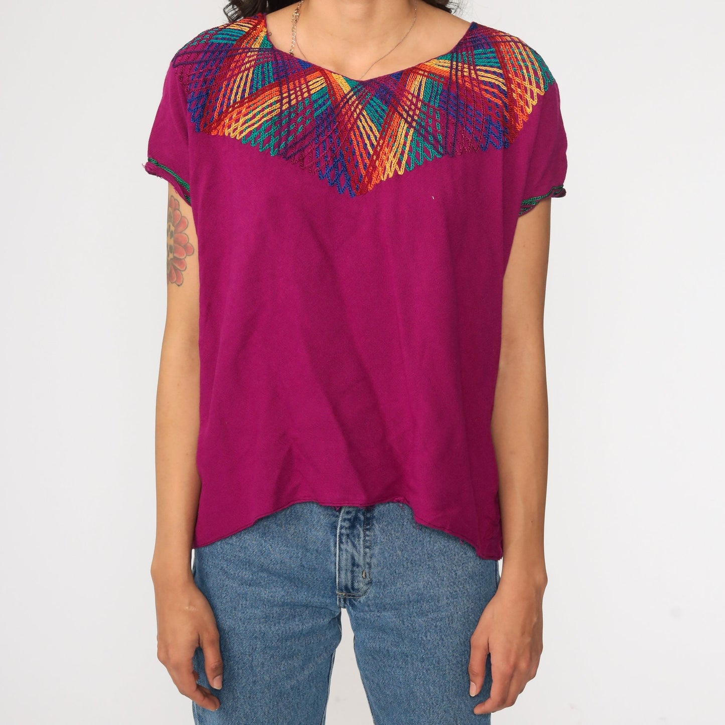 90s Purple Rainbow Striped Tunic Top Short Sleeve Small S
