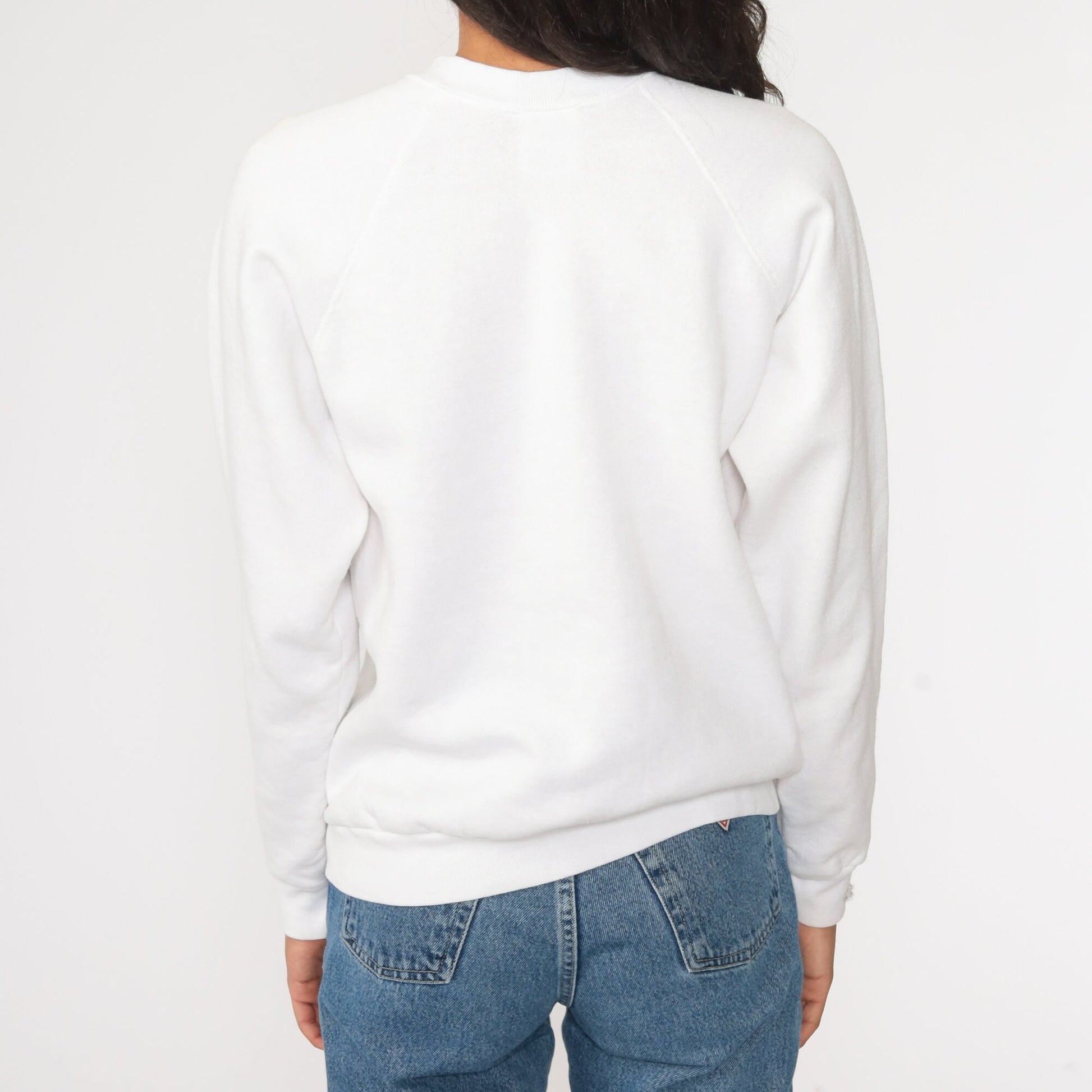 80s White Raglan Sweatshirt Crewneck Long Sleeve Plain Pullover Medium
