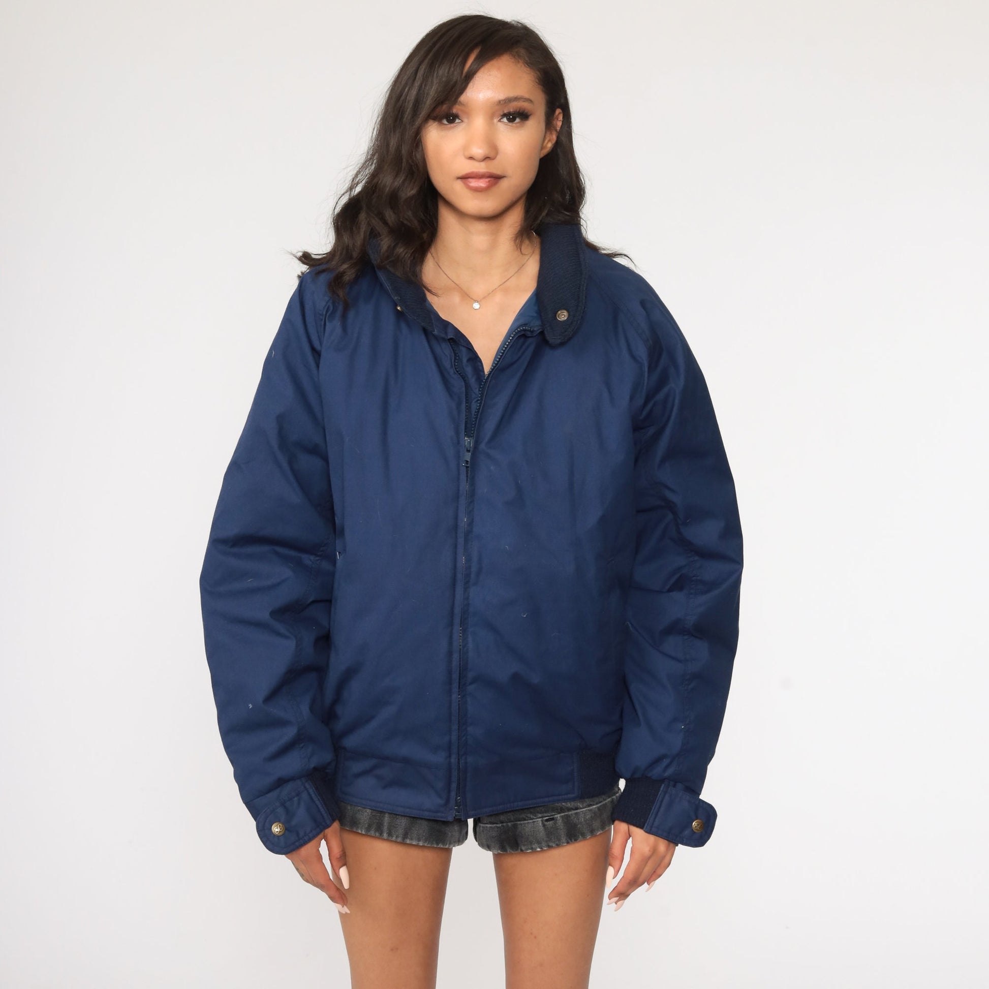 Eddie Bauer 80s Goose Down Bomber Jacket Navy Blue Men's Large