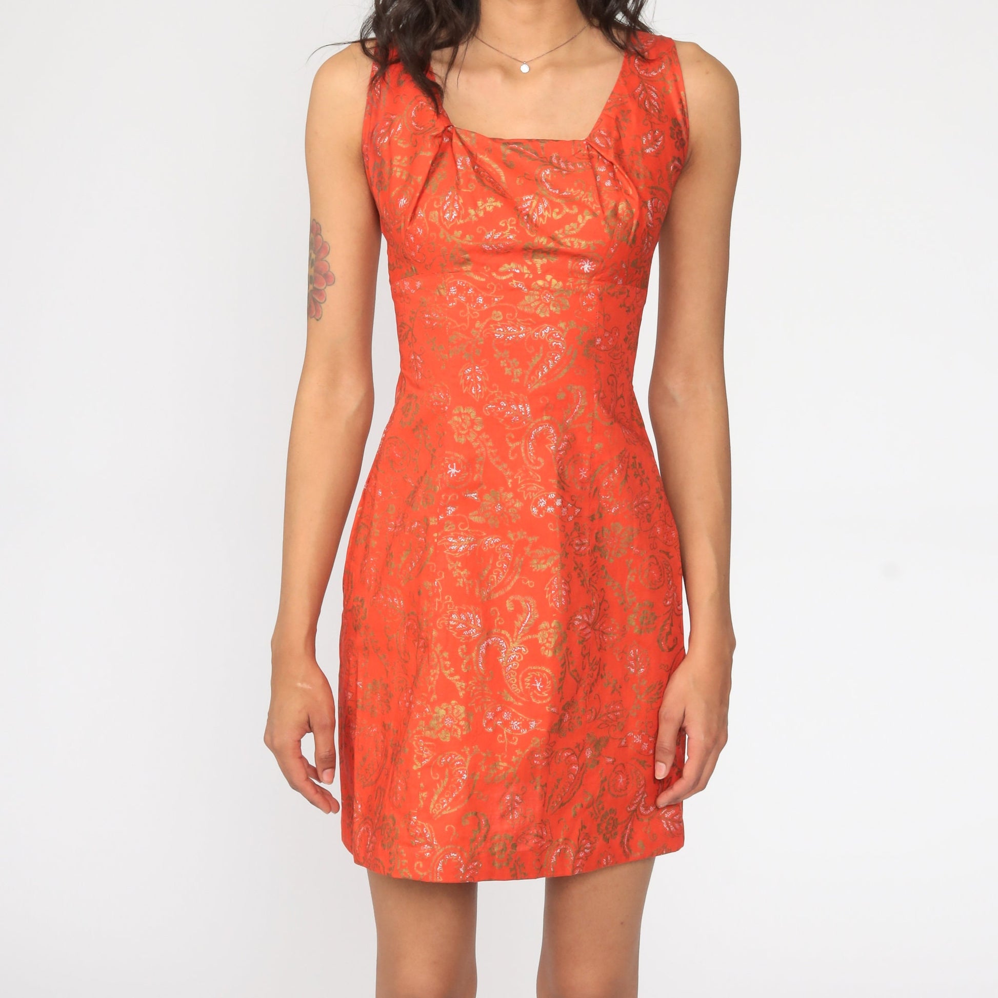1950s Alfred Shaheen Hawaiian Sheath Dress Orange Floral Mini Extra Small