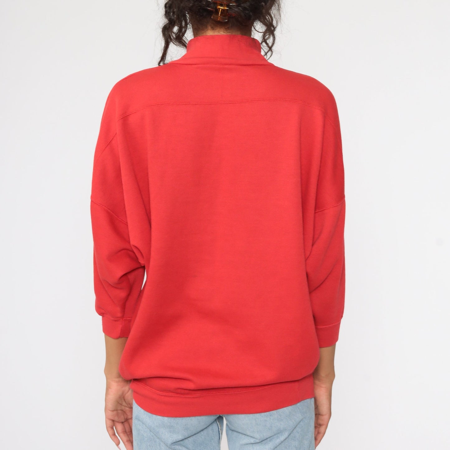 90s Red Quarter Zip Funnel Neck Sweatshirt Pullover Large L