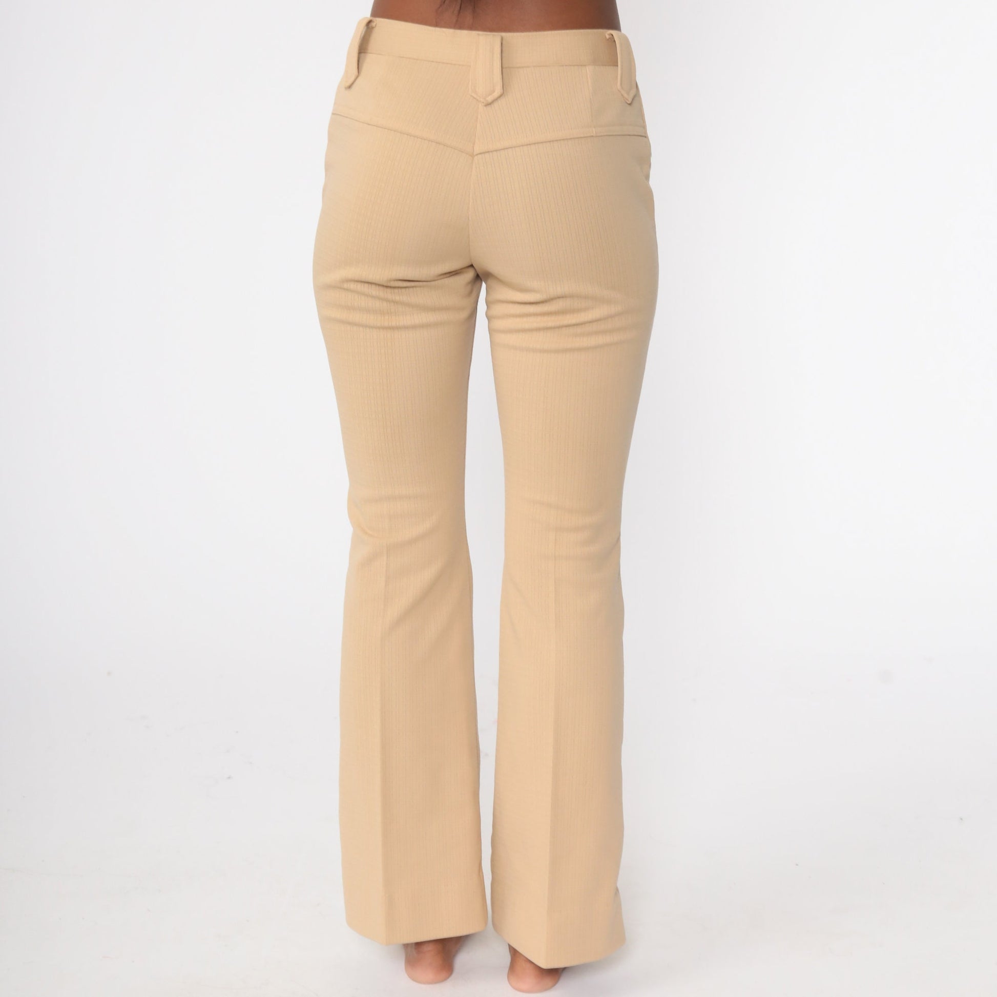 70s Tan Bell Bottom Pants High Waist Vintage Trousers Small 26