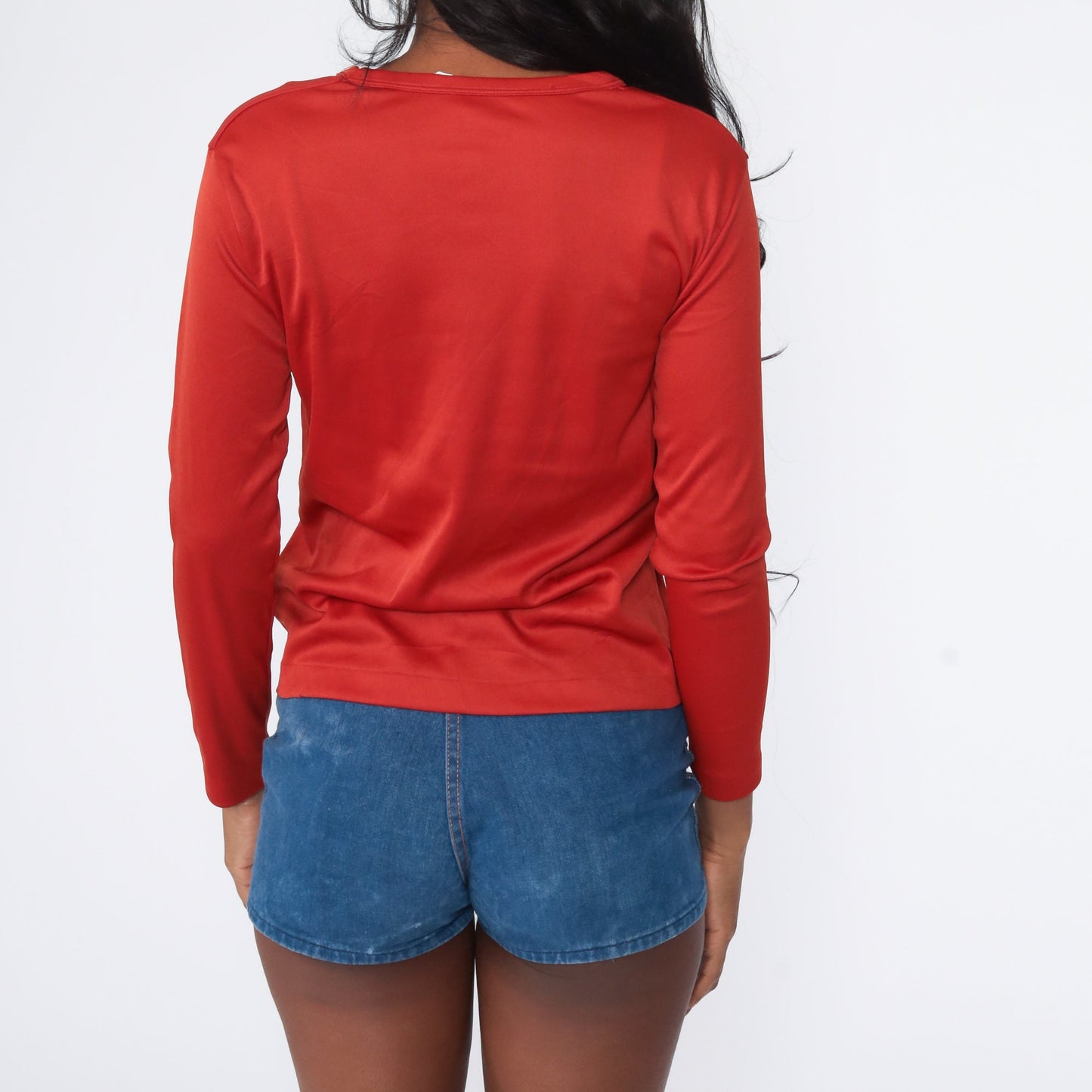70s Rust Long Sleeve Shirt Plain Vintage Tee Small