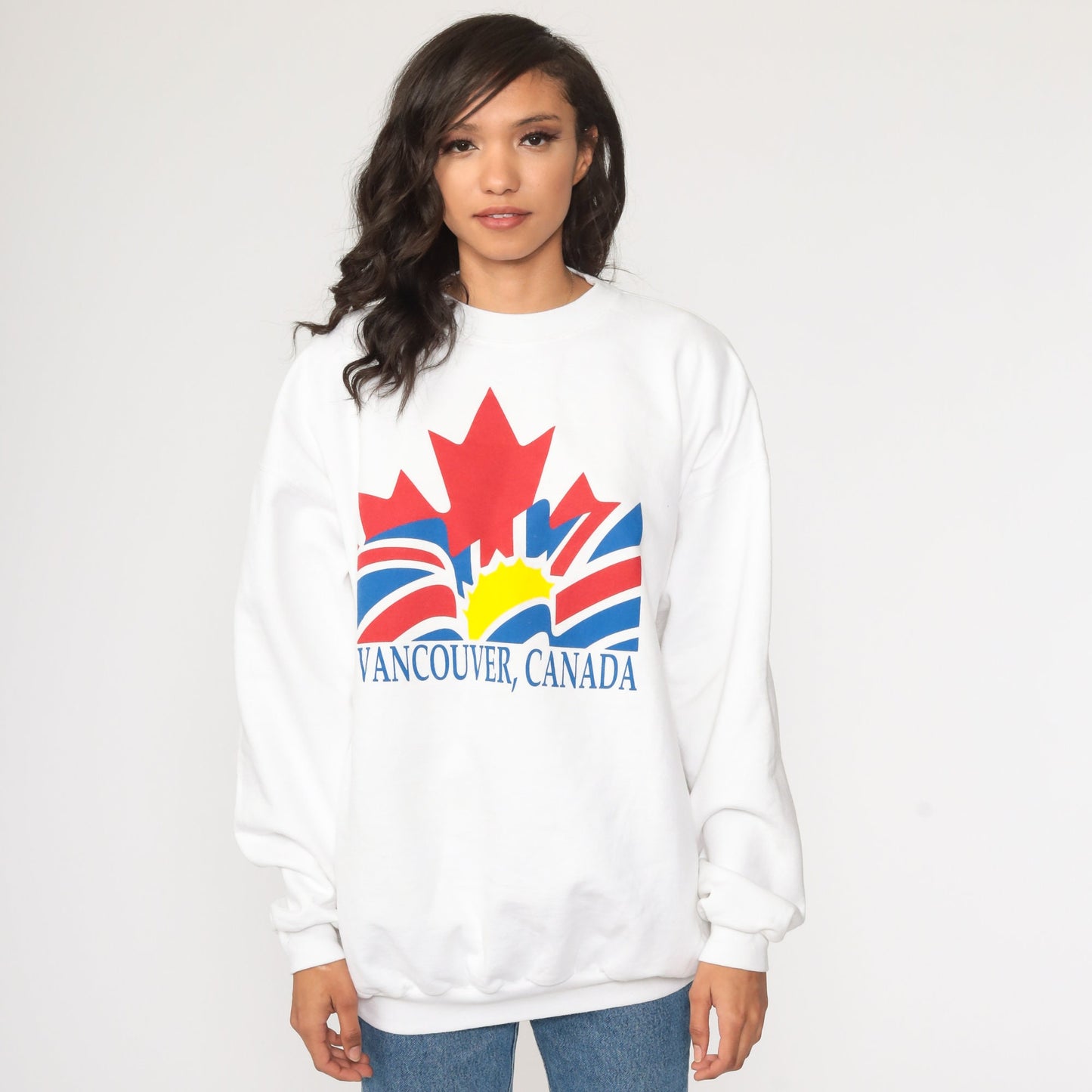 80s Vancouver British Columbia Flag Sweatshirt White Crewneck Extra Large XXL
