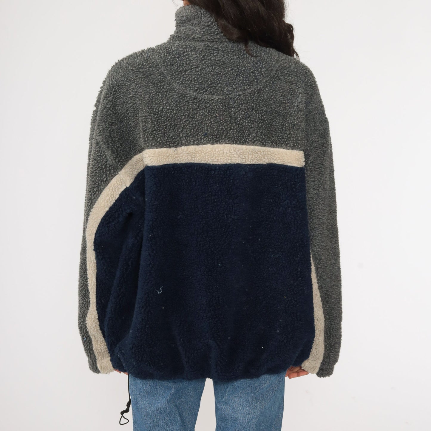 90s Navy Grey Colour Block Fleece Half-Zip Pullover Jacket Large