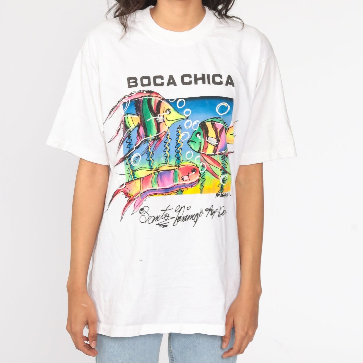 90s Boca Chica Santo Domingo Tropical Fish Graphic T-Shirt Cotton Medium Large