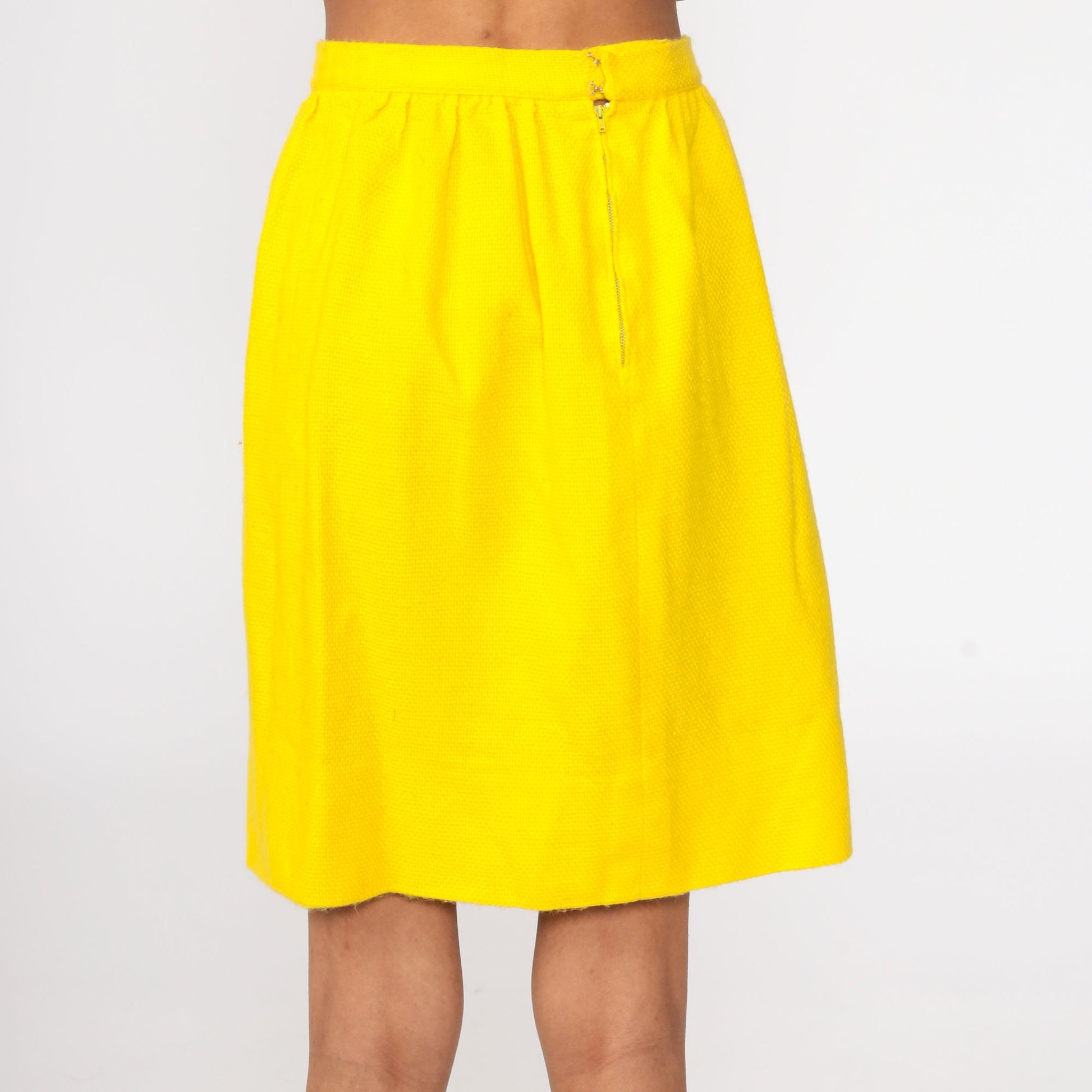 60s Yellow High-Waisted Mini Skirt Mod Preppy Extra Small