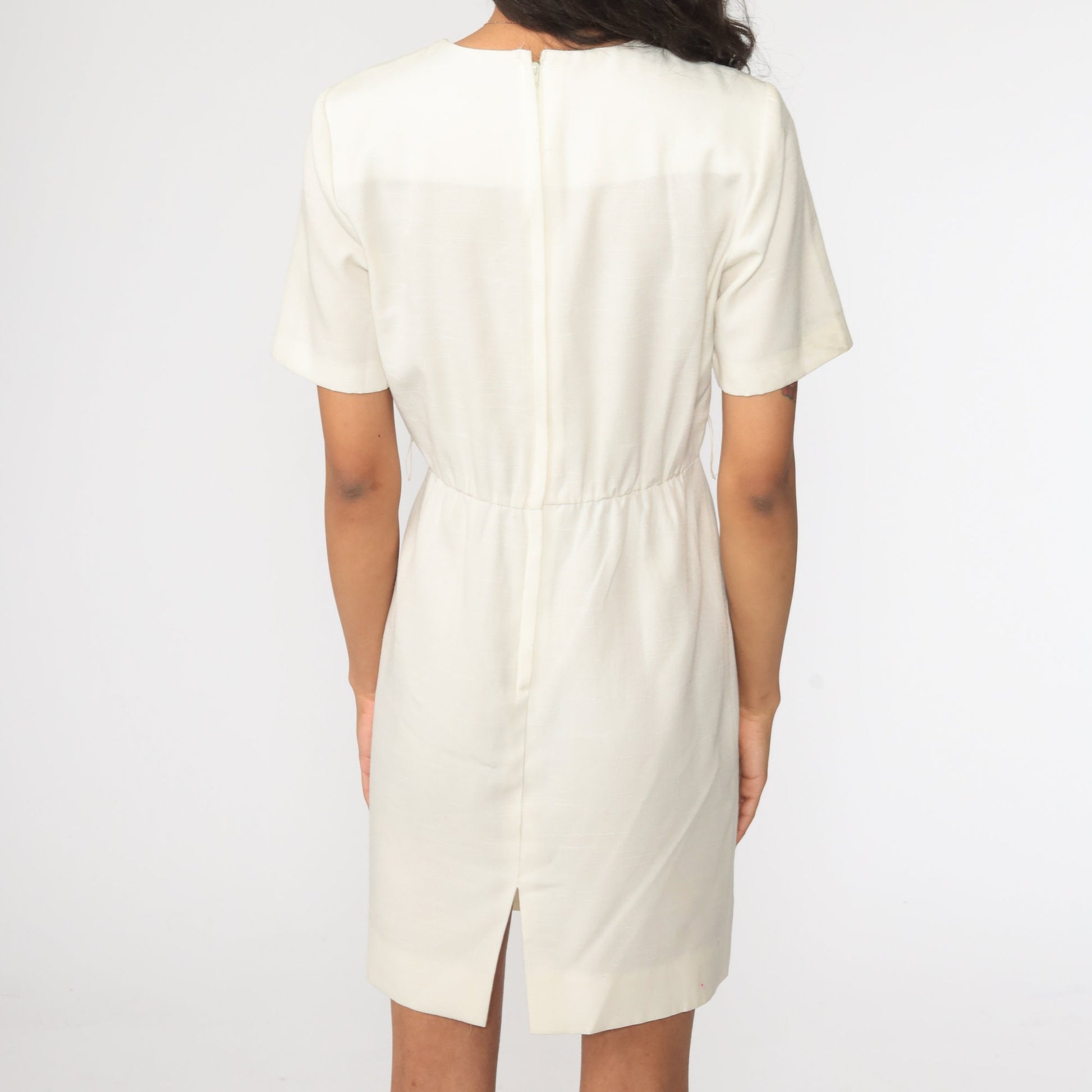 80s Off-White High Waist Mini Dress Short Sleeve Small S