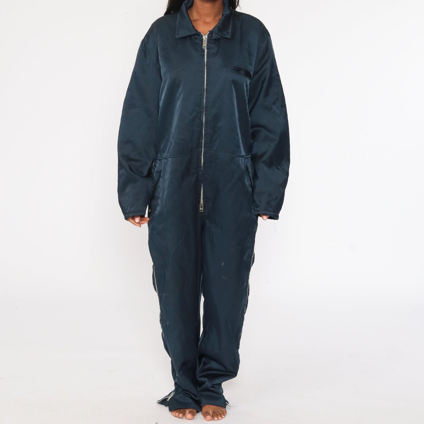 80s Navy Coveralls Workwear Jumpsuit Long Sleeve Quilted Lining Extra Large XL