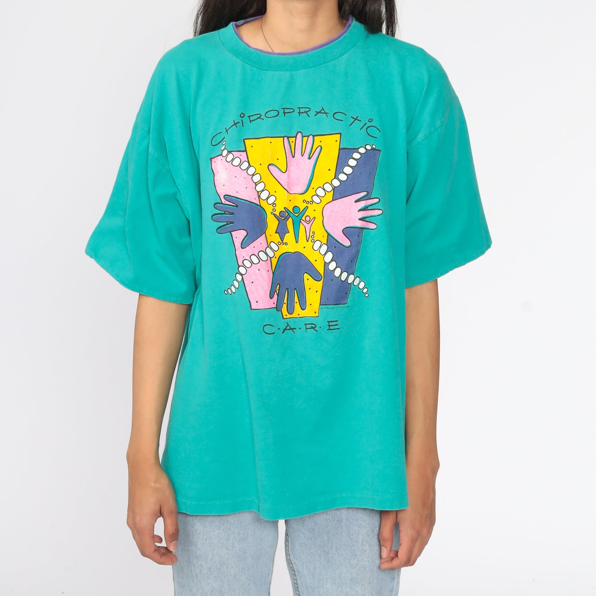 90s Chiropractic Care Graphic T-Shirt Turquoise Cotton Extra Large XL