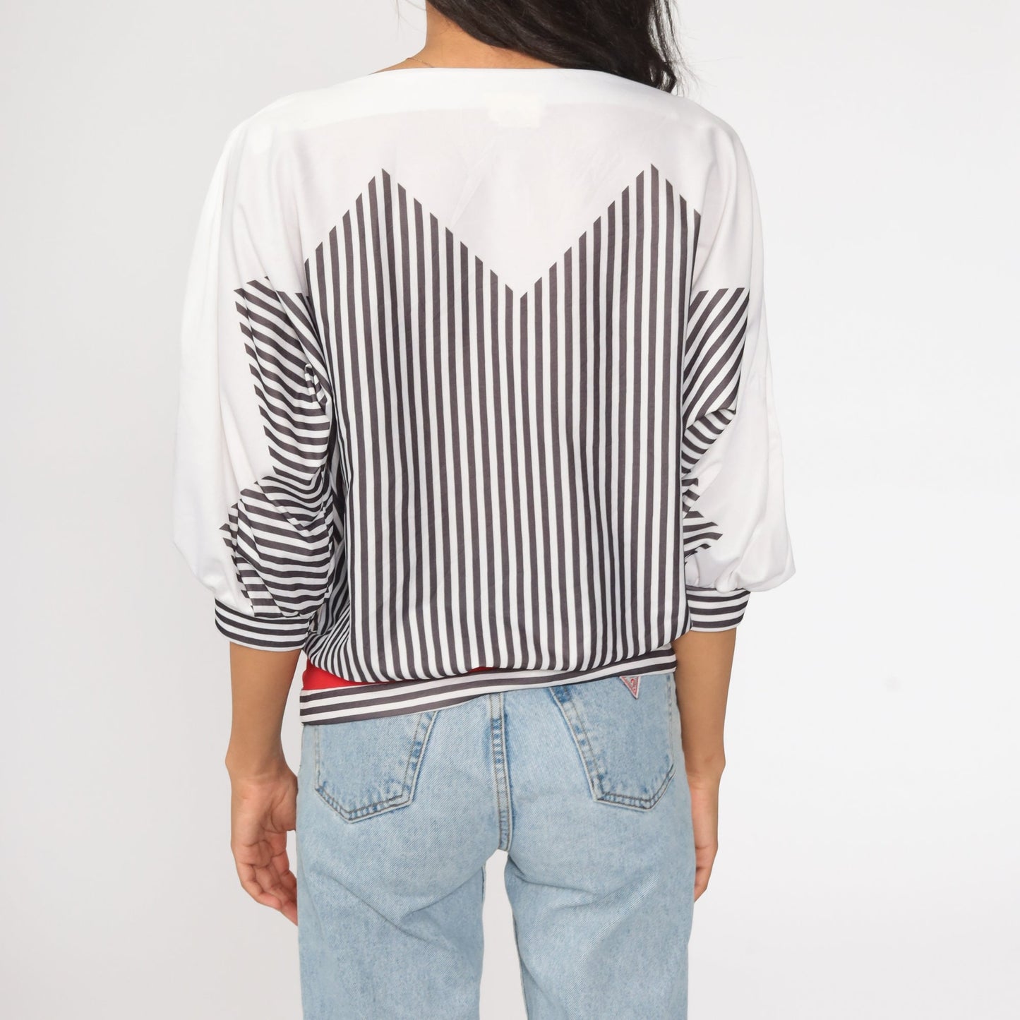 80s Black & White Striped Long Sleeve Top Medium