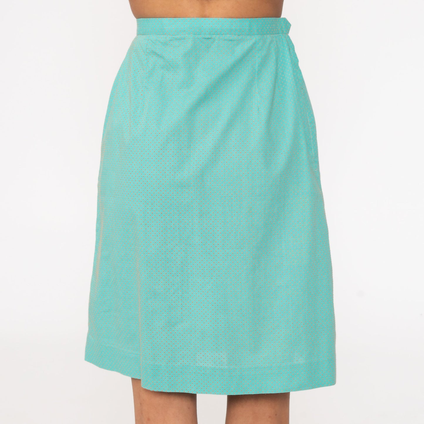 70s Turquoise Polka Dot Pencil Skirt High Waist Mini XXS