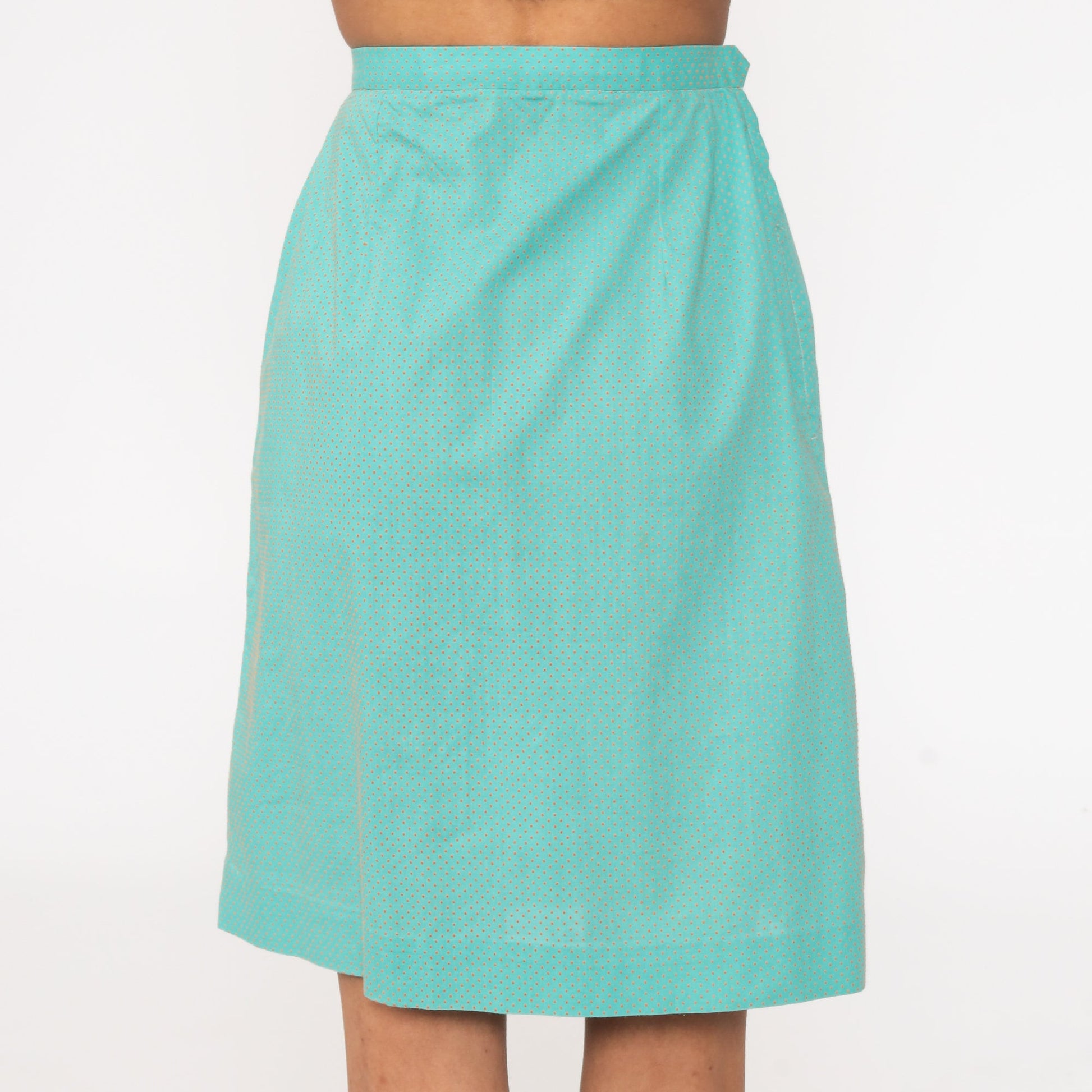 70s Turquoise Polka Dot Pencil Skirt High Waist Mini XXS