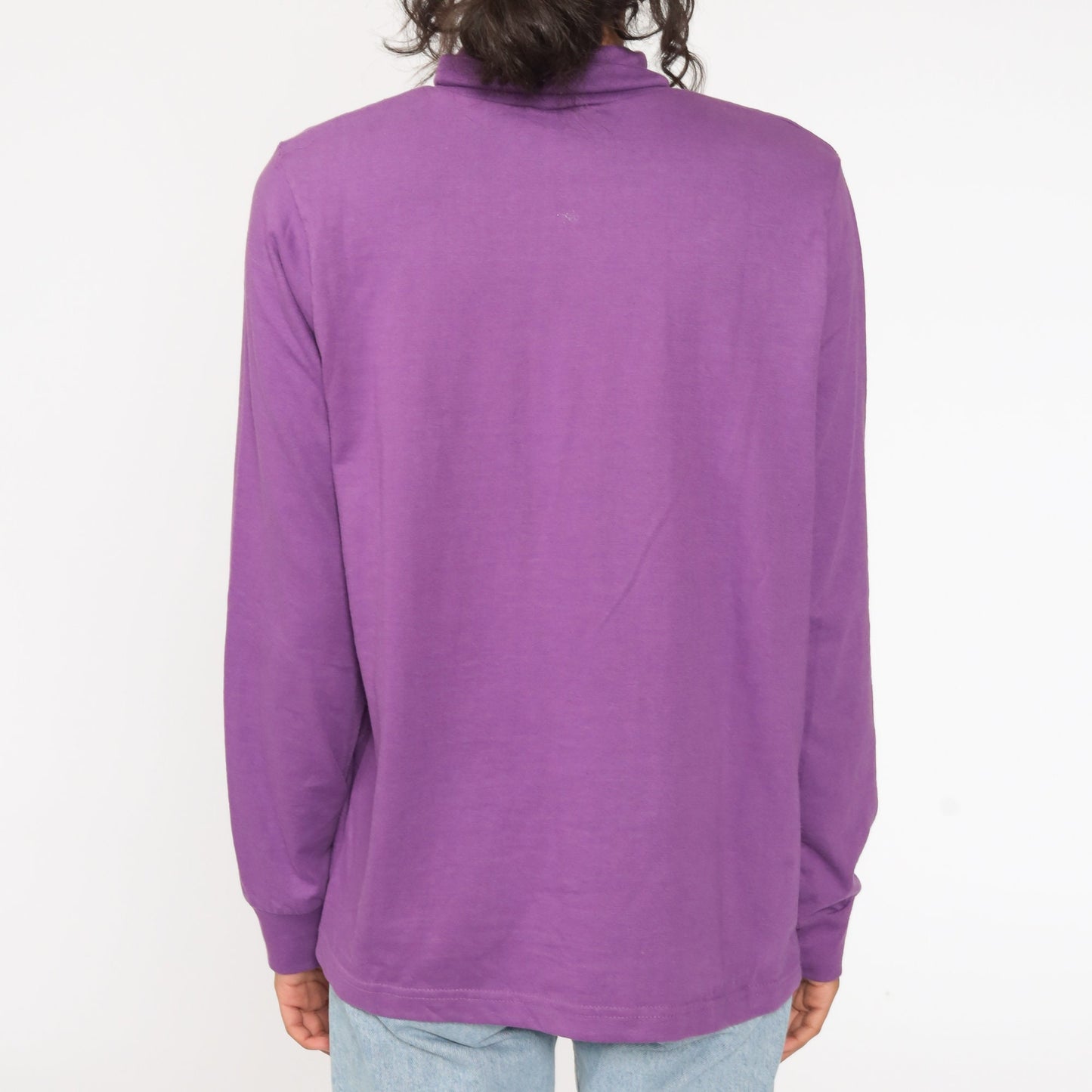 80s Purple Turtleneck Long Sleeve Shirt Cotton Blend Large