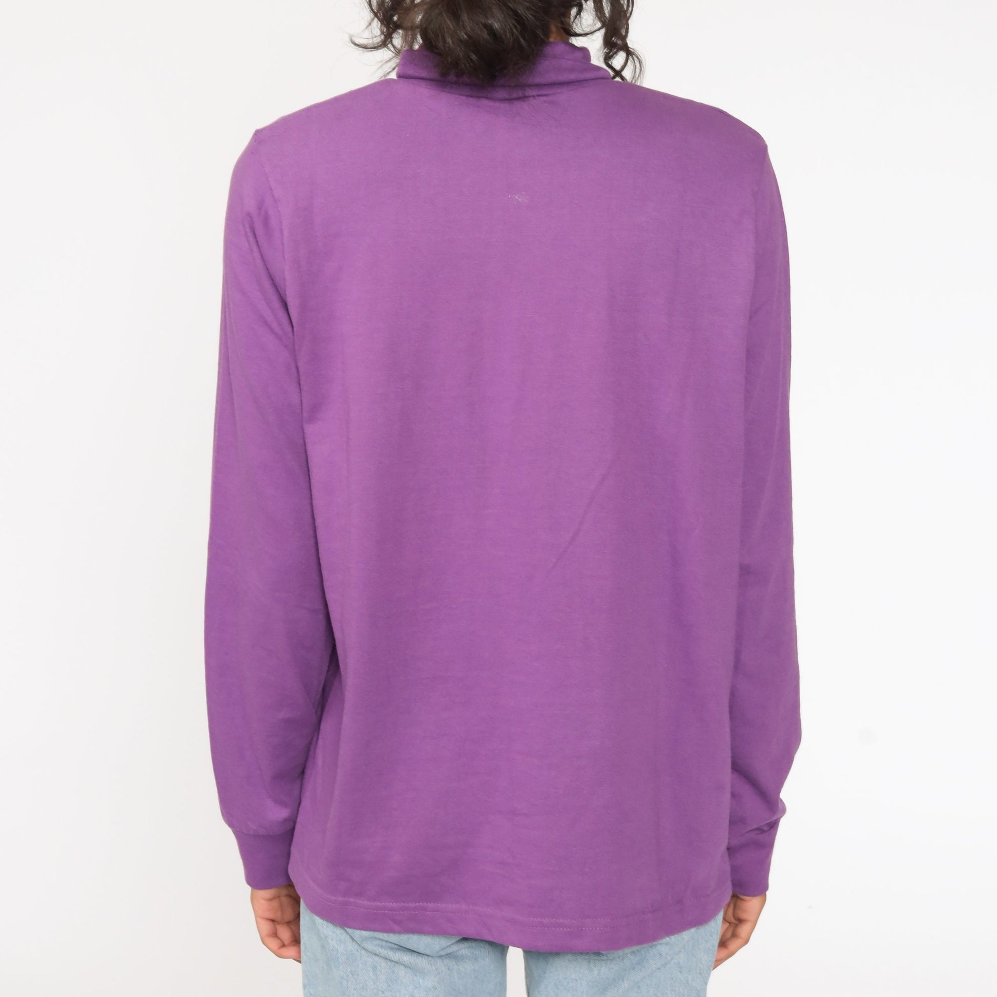 80s Purple Turtleneck Long Sleeve Shirt Cotton Blend Large