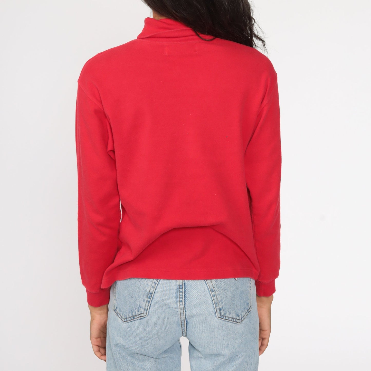 80s Red Turtleneck Long Sleeve Cotton Shirt Small Medium