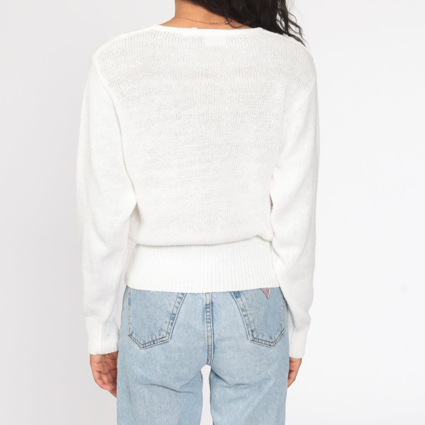 90s White Cable Knit Sweater Ramie Cotton Pullover Small