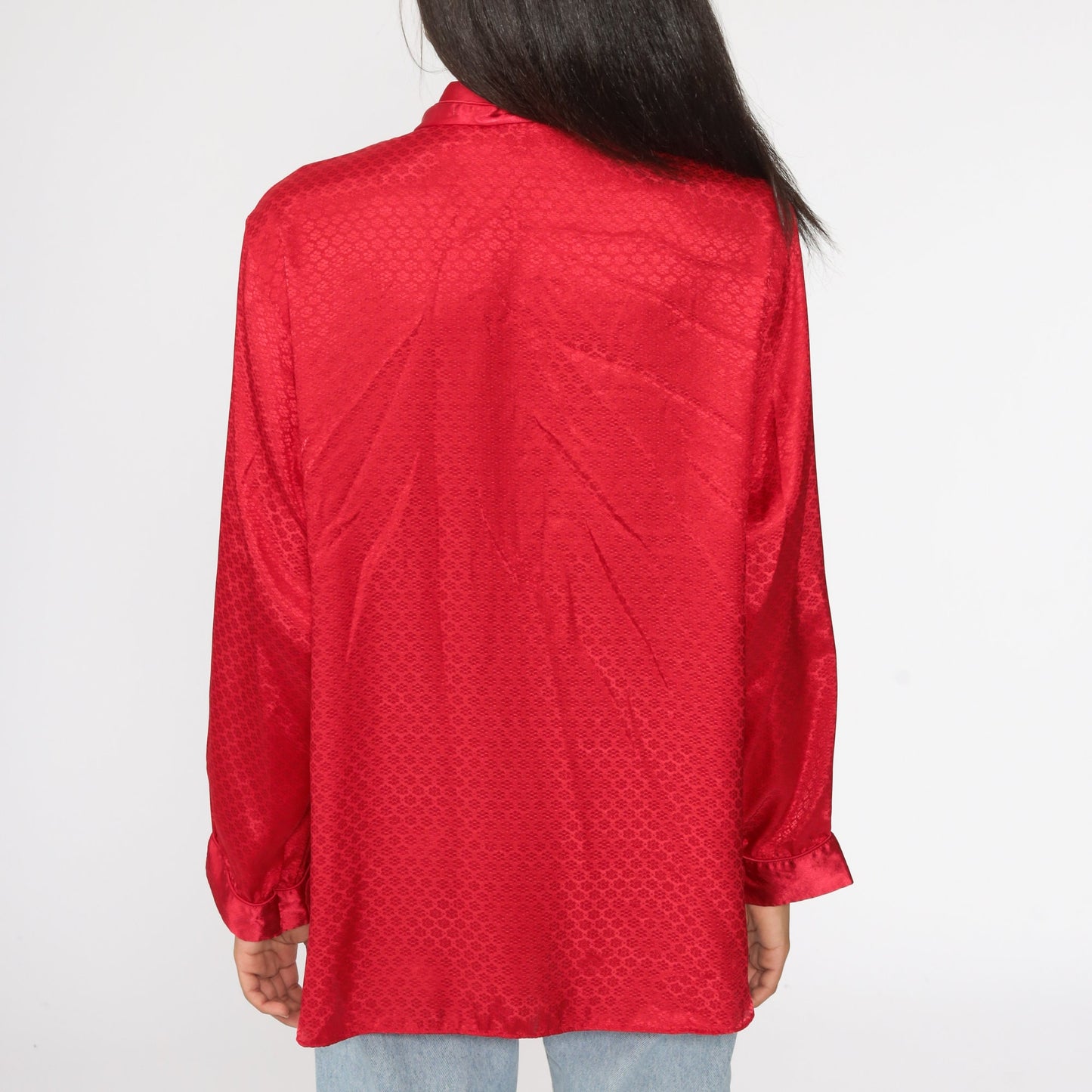 90s Victoria's Secret Red Satin Pajama Top Button-Up Medium