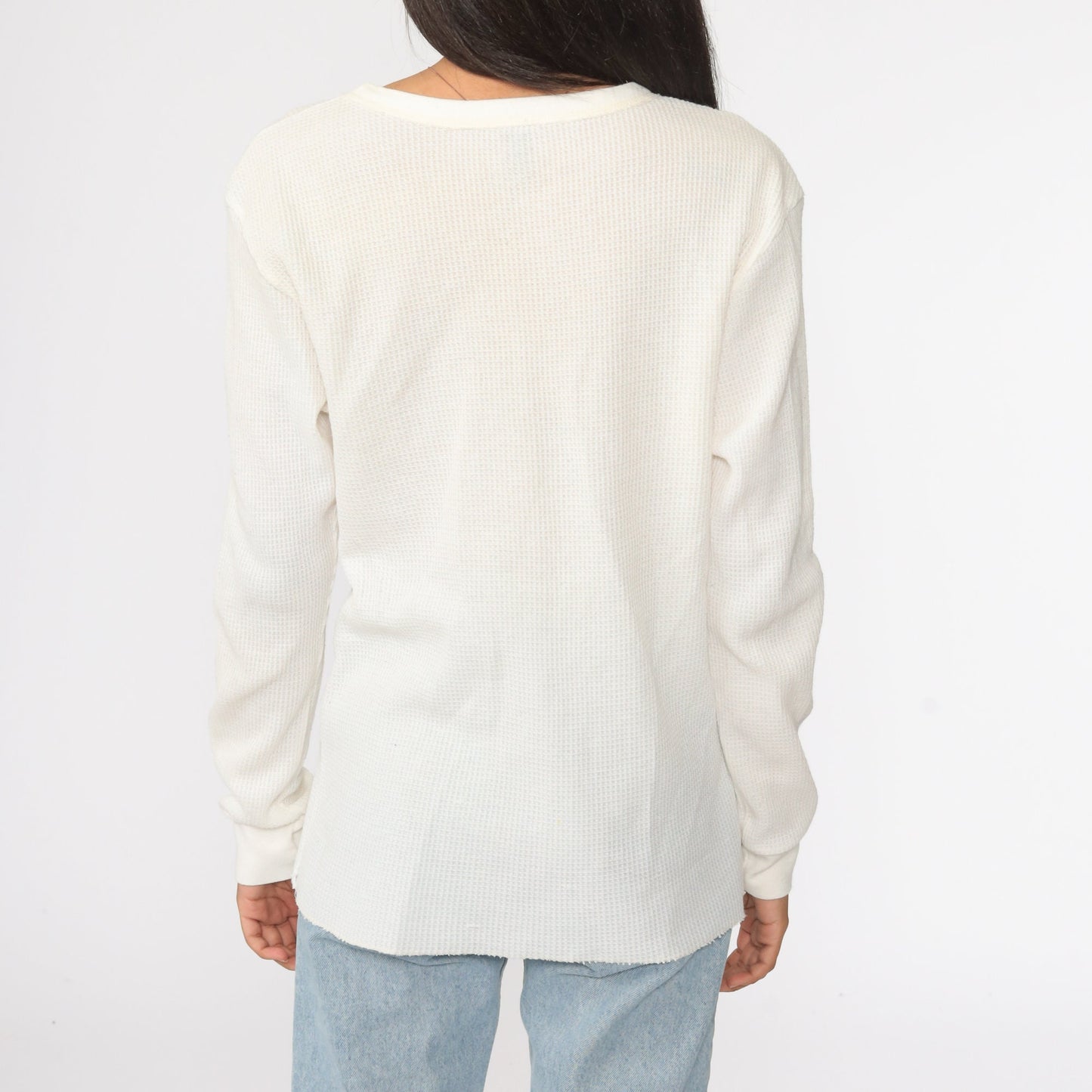 80s Cream Waffle Knit Thermal Shirt Long Sleeve Undershirt Extra Large