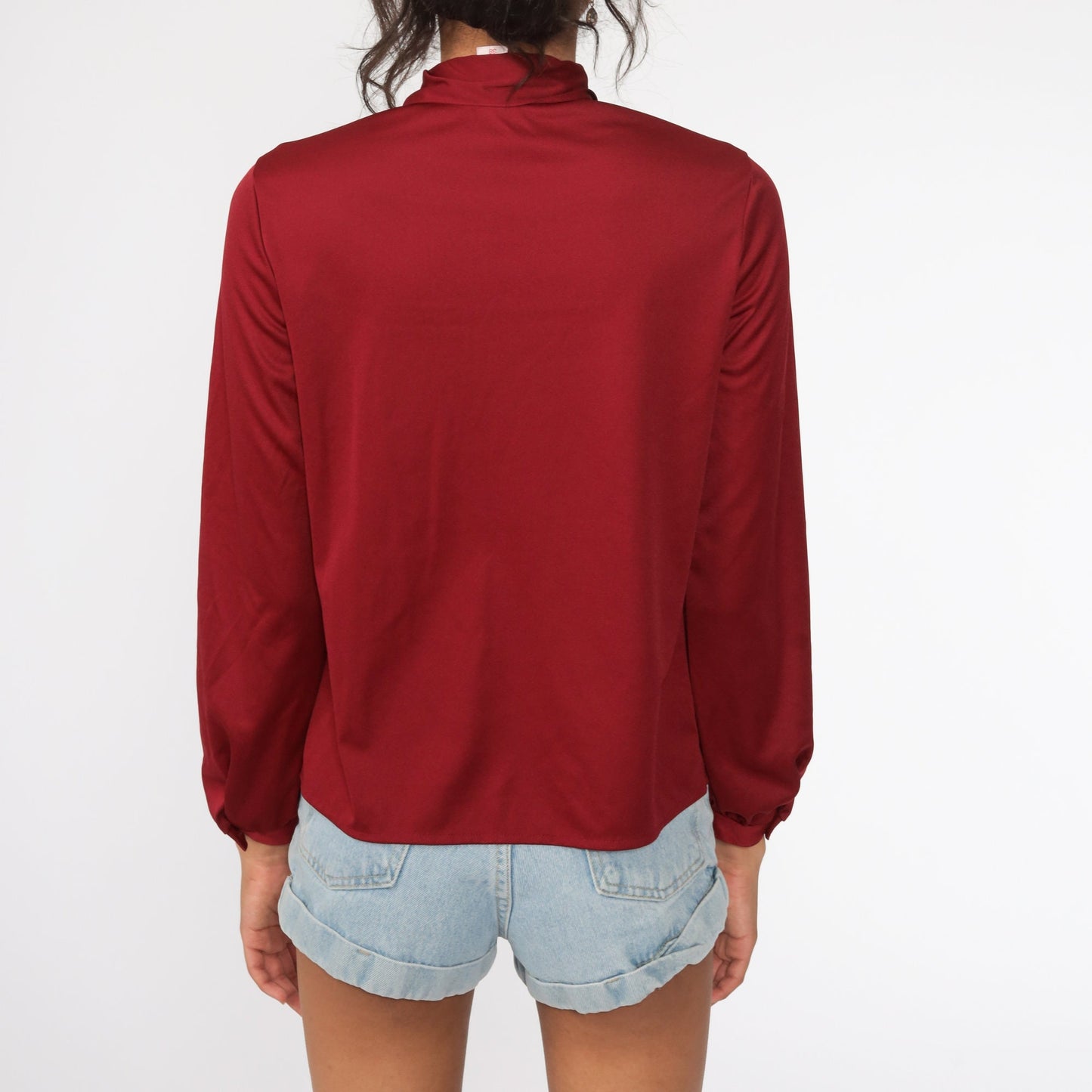 70s Burgundy Button-Up Shirt Long Sleeve Collared Blouse Small
