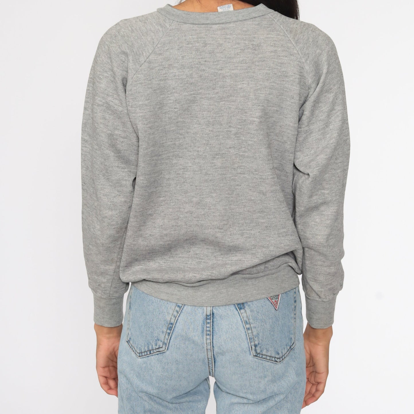80s Grey Raglan Sweatshirt Crewneck Plain Pullover Small