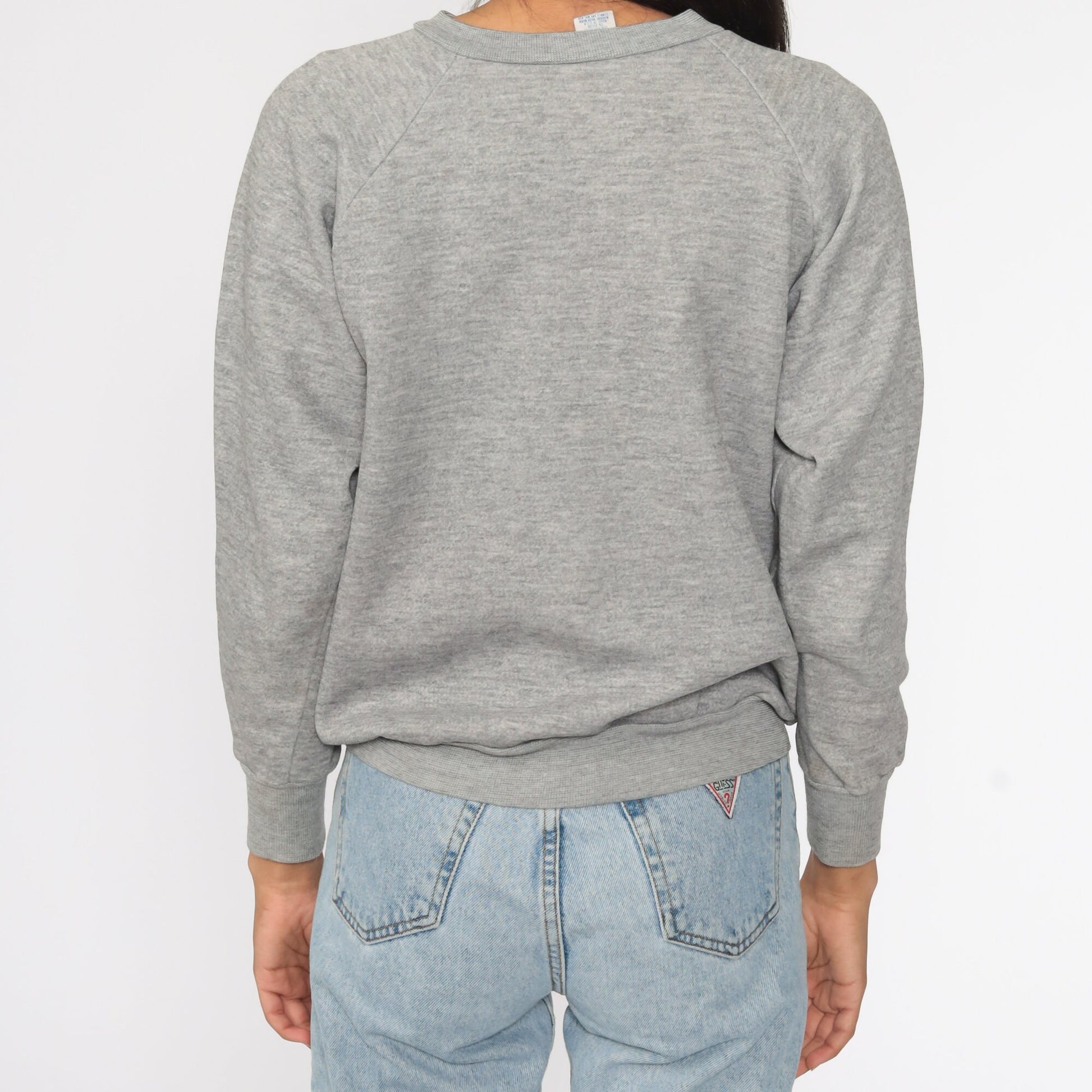 80s Grey Raglan Sweatshirt Crewneck Plain Pullover Small