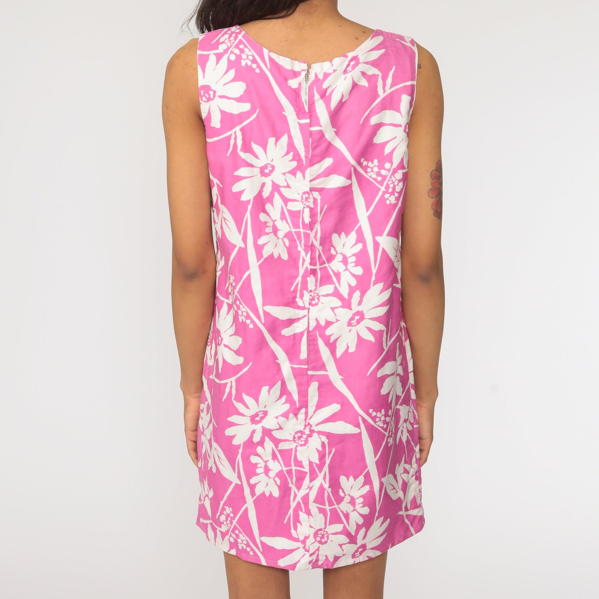 60s Floral Shift Dress Pink Mini Sleeveless Mod Print Small