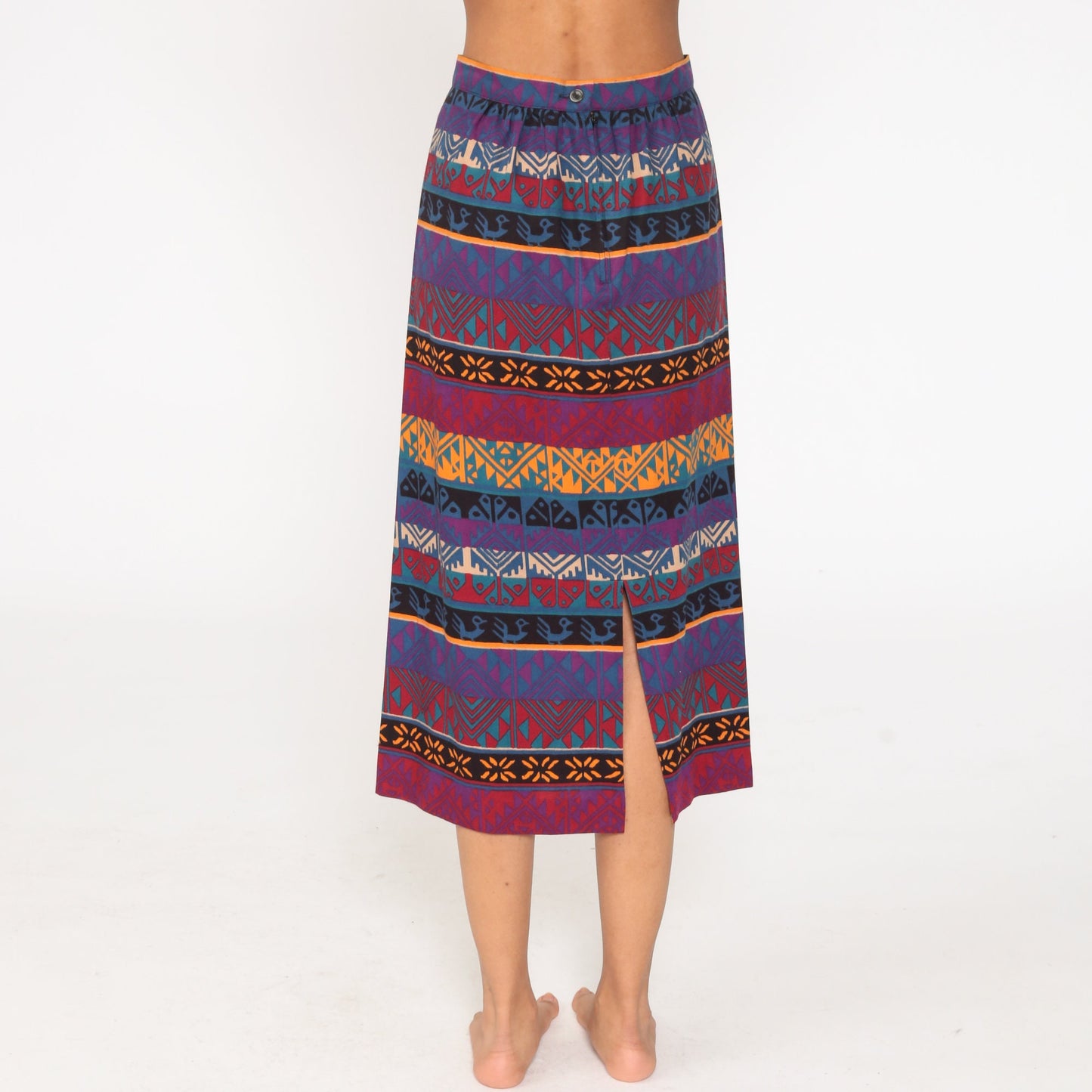 80s Southwestern Aztec Print Pencil Skirt Purple Pink High Waist Small