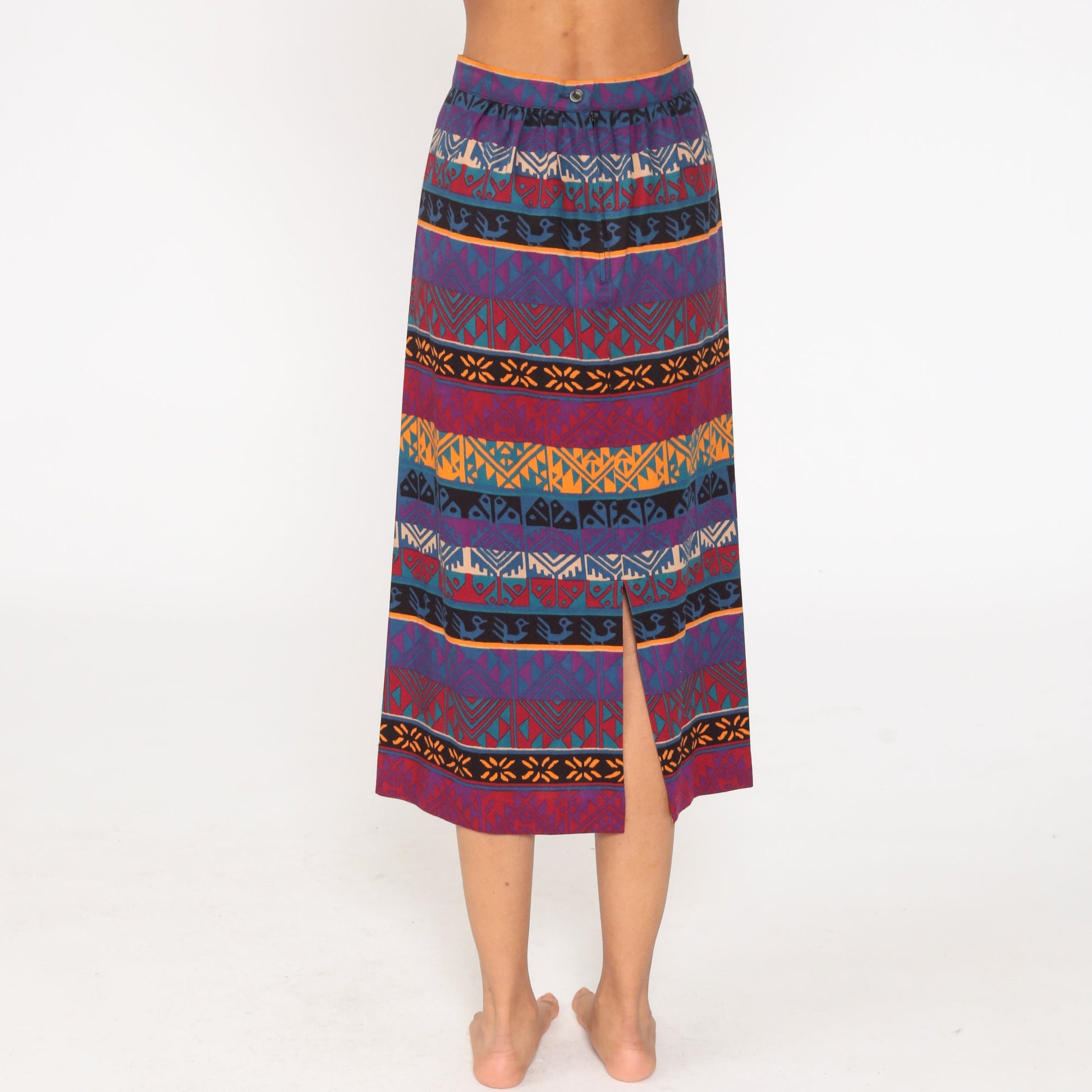 80s Southwestern Aztec Print Pencil Skirt Purple Pink High Waist Small