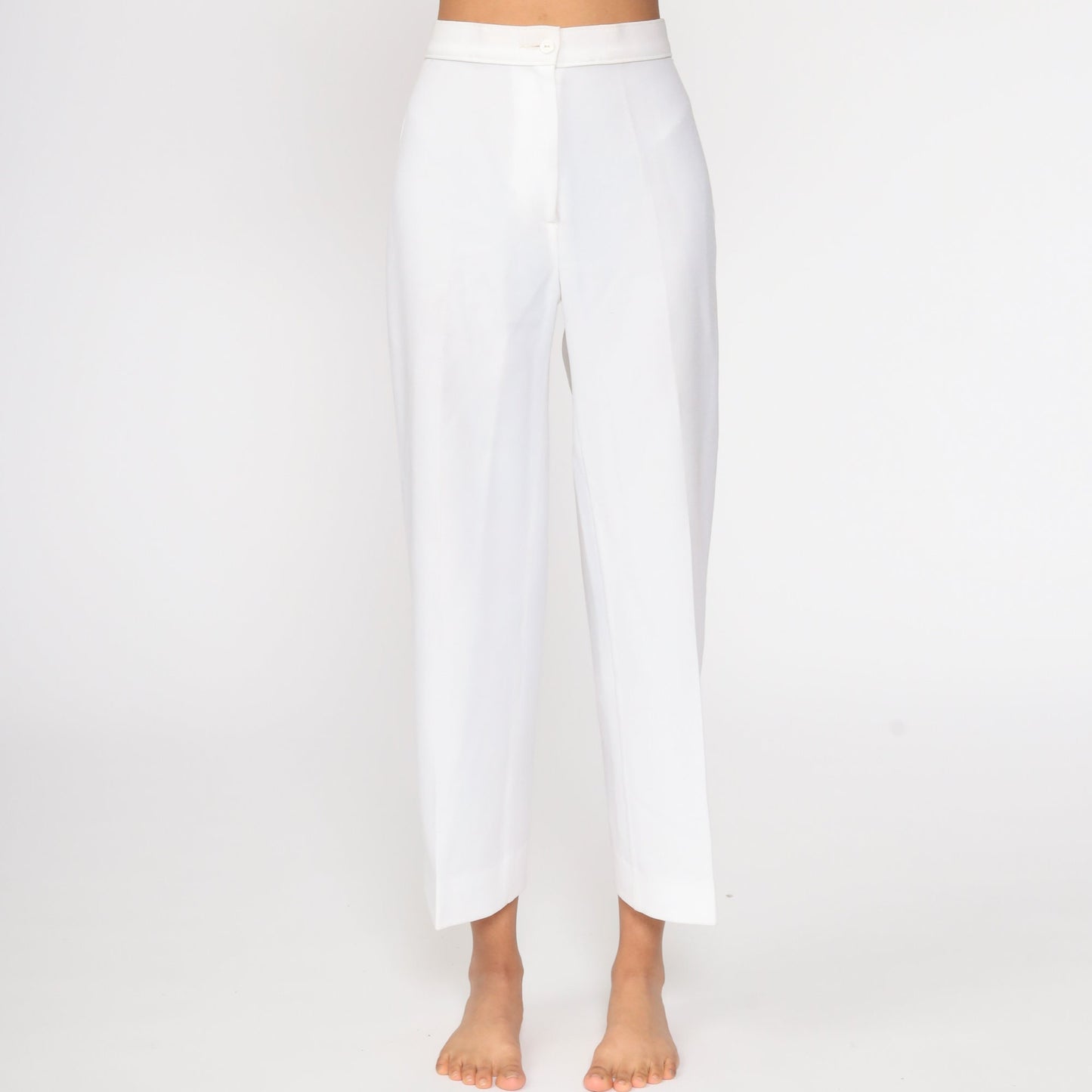 70s White High-Waisted Straight Leg Trousers Small 26