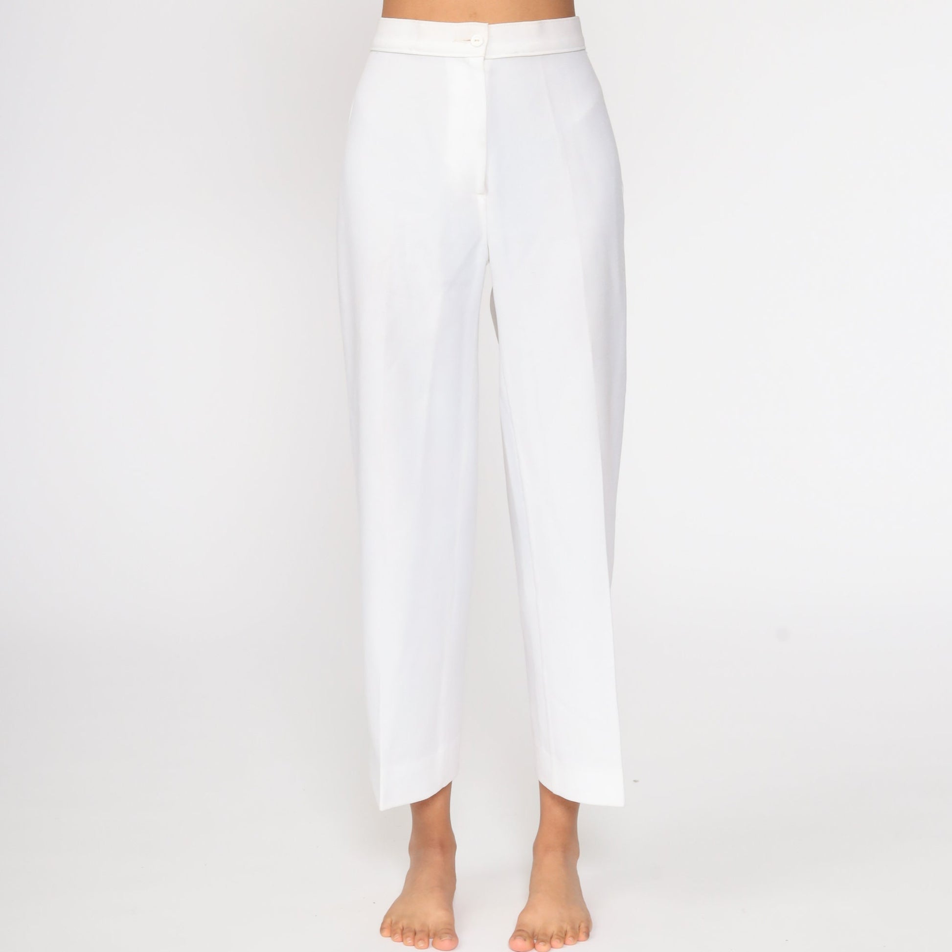 70s White High-Waisted Straight Leg Trousers Small 26
