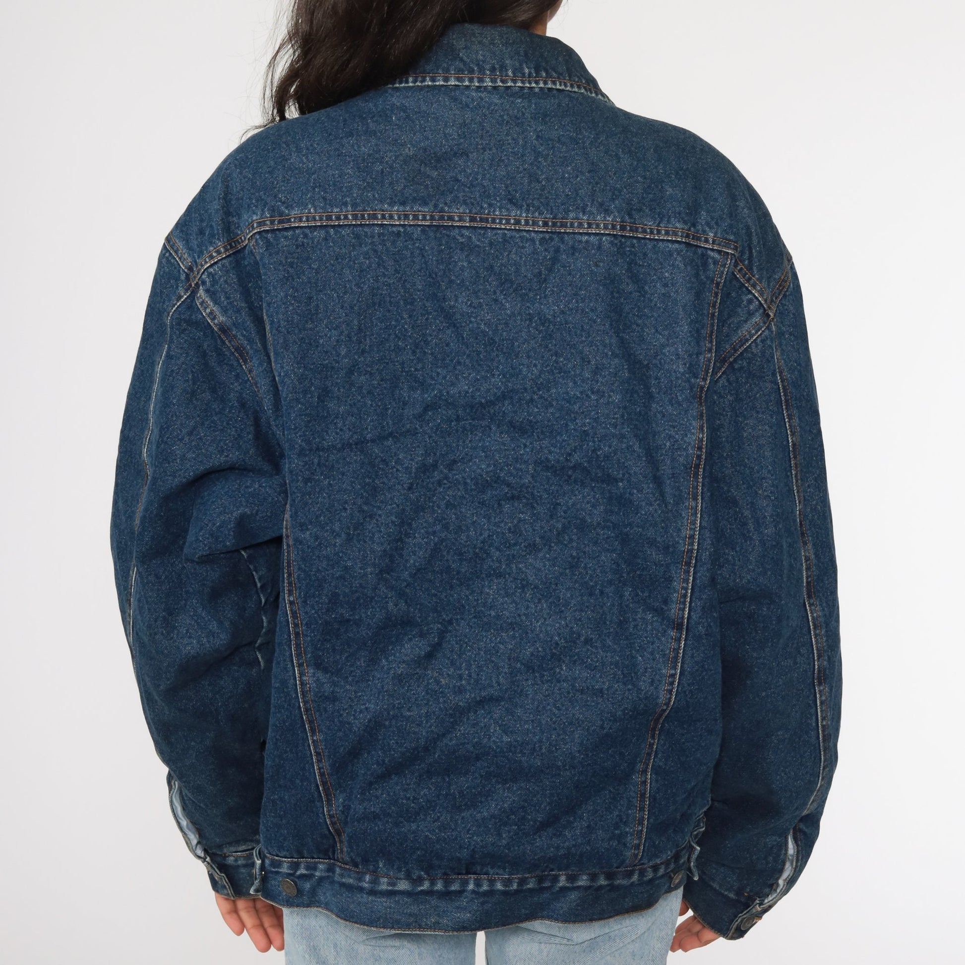 80s Blue Denim Jacket Sherpa Lining Jean Coat Extra Large XL