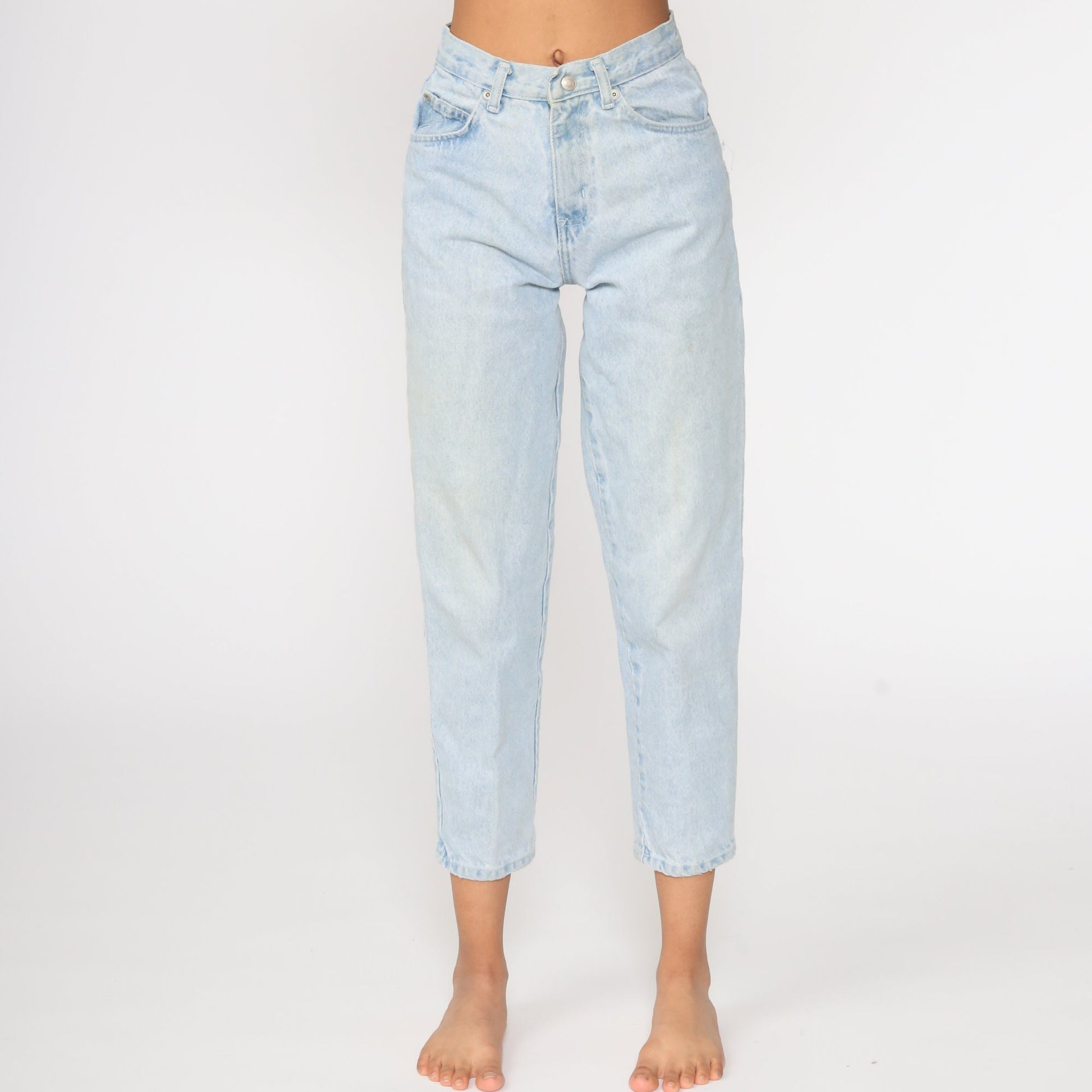 90s High Rise Tapered Denim Jeans Blue Vintage Mom Jeans Small 26