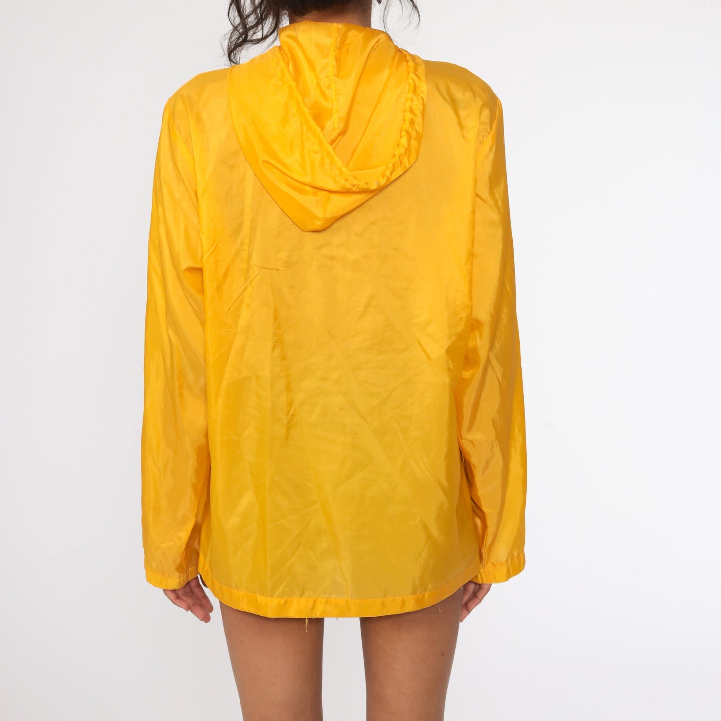 80s Long Island Marathon Yellow Half Zip Hooded Jacket Windbreaker Small Medium