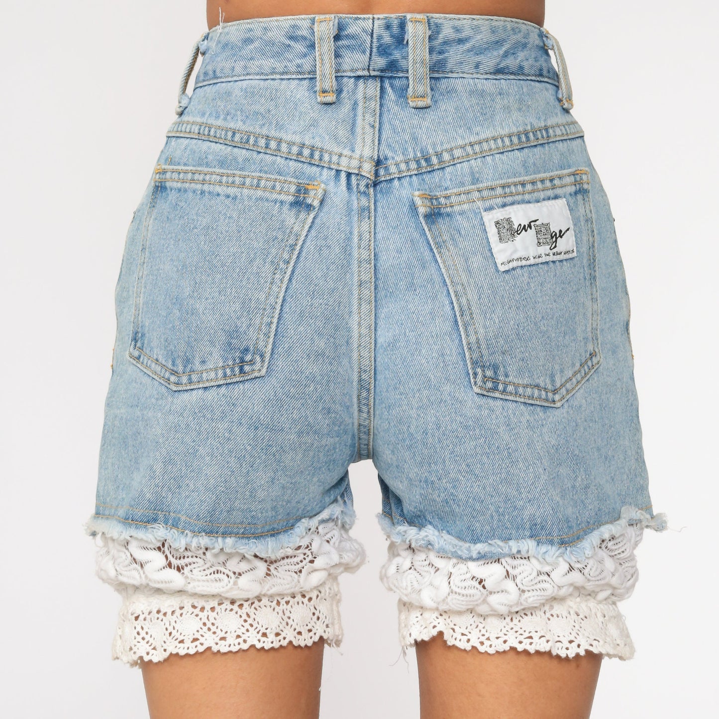 80s Lace Trim Denim Cutoff Shorts High Waist Blue Jean Shorts Extra Small
