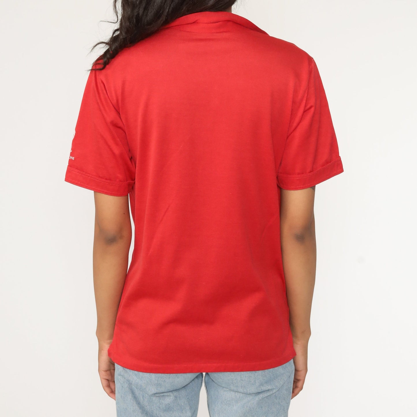 70s Swingin Lions Red Polo Shirt Half-Button Collared Short Sleeve Small Medium