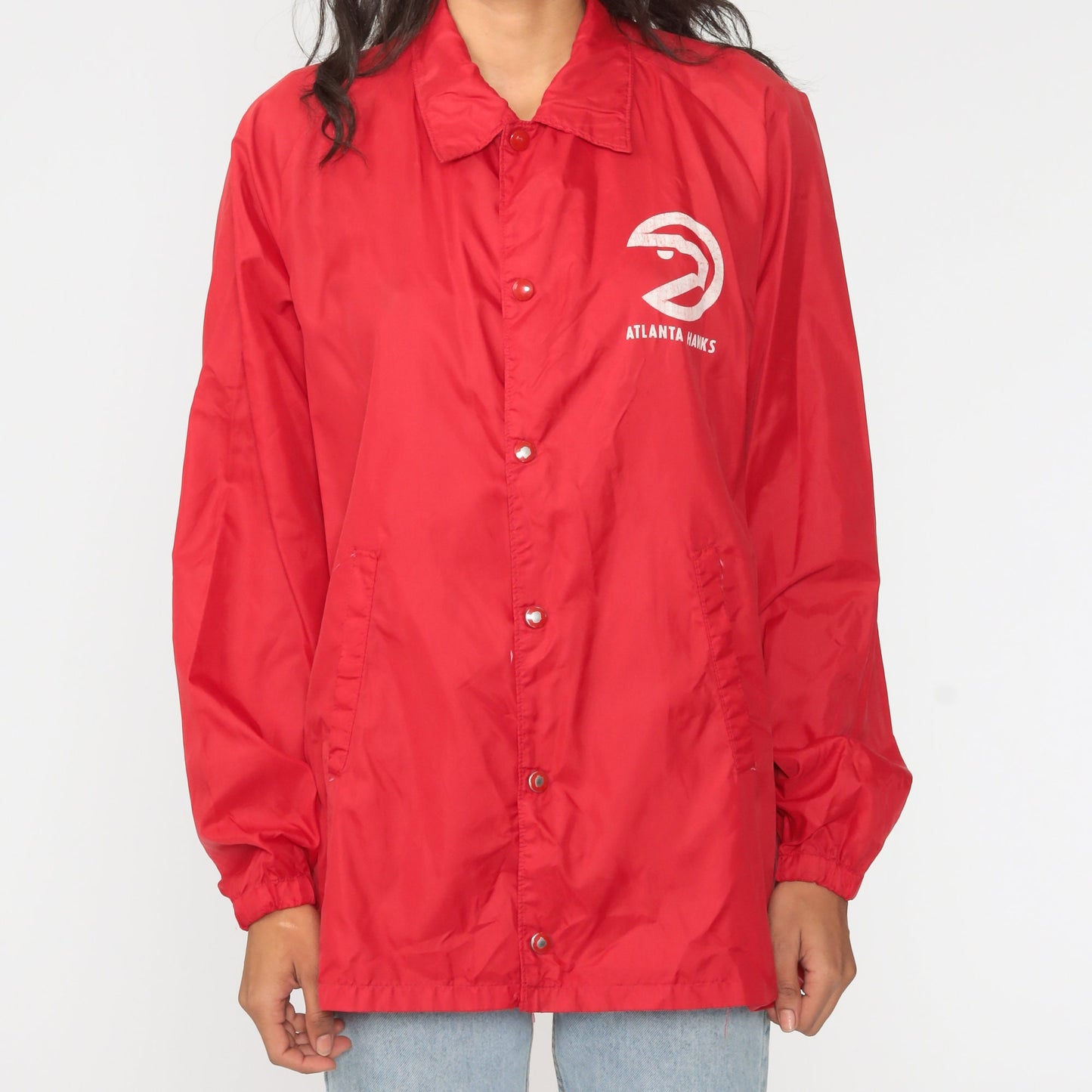 80s Atlanta Hawks NBA Windbreaker Jacket Nylon Shell Large L