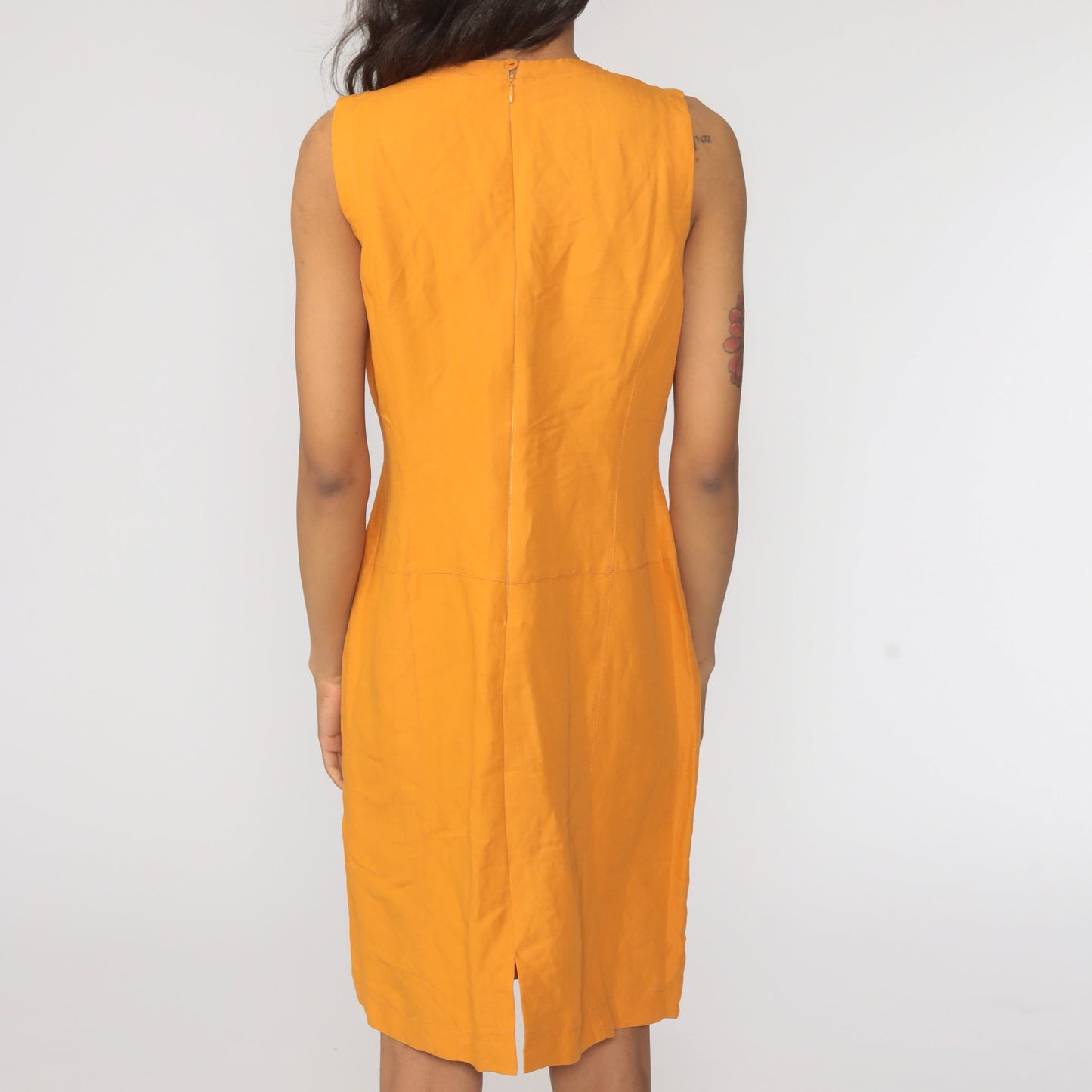 90s Orange Linen Rayon Sleeveless Mini Shift Dress Medium